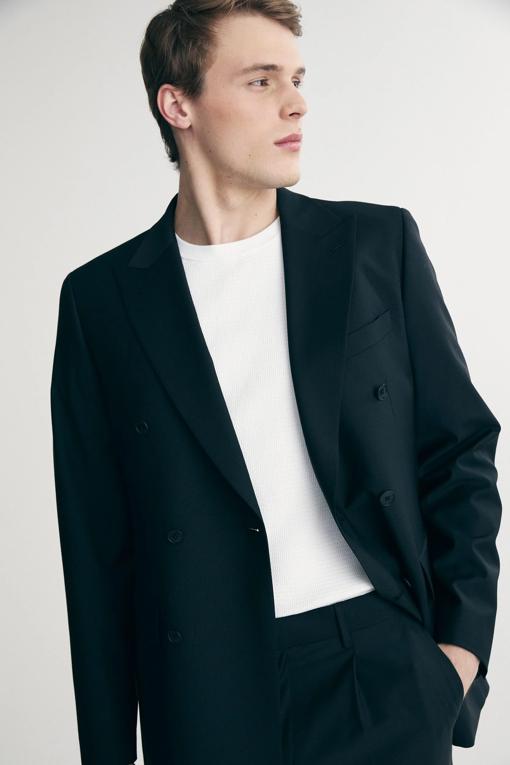 Basic Fitted double breast bi-stretch blazer - Image 5