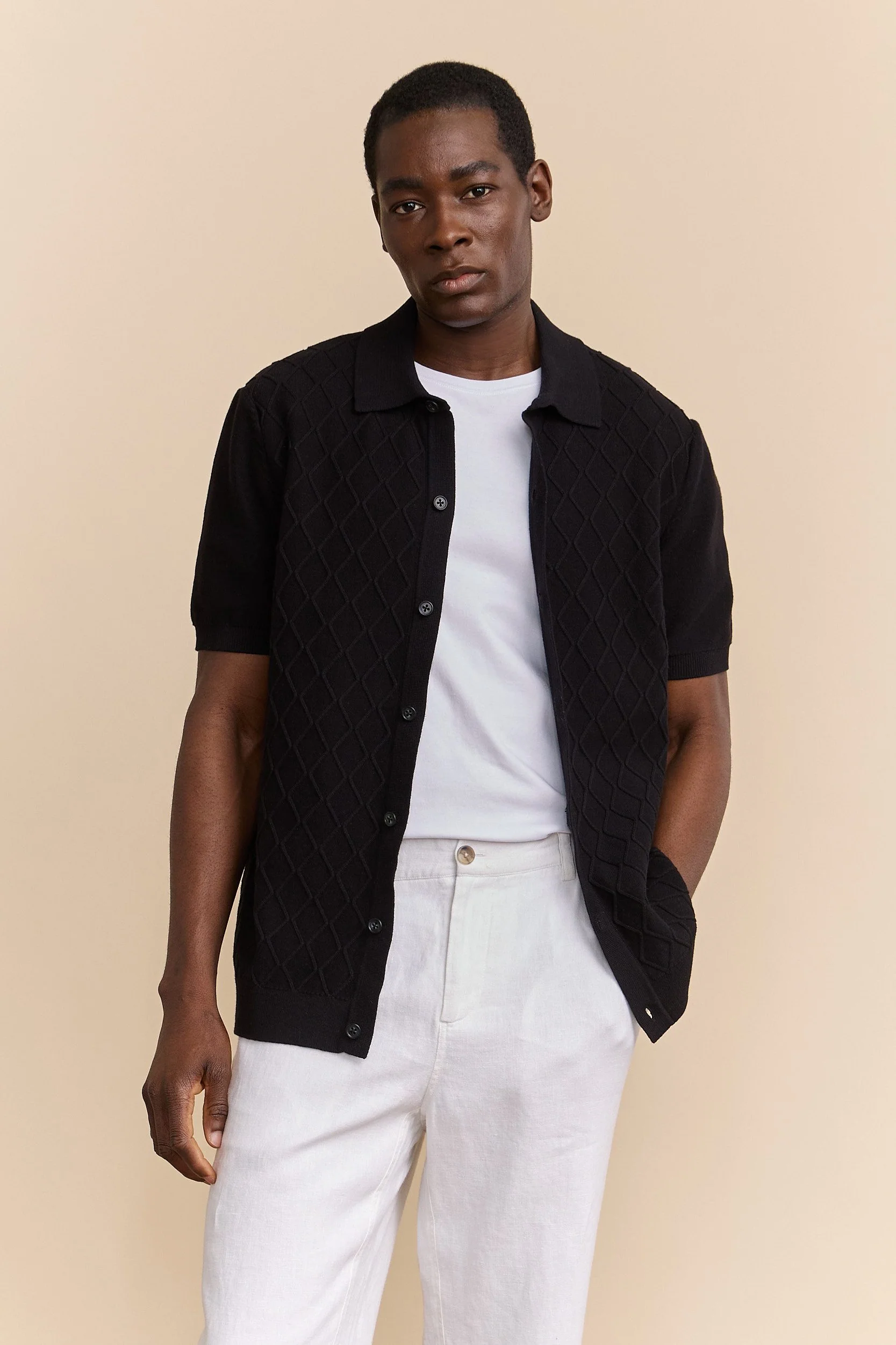 Cable knit front short sleeve cardigan