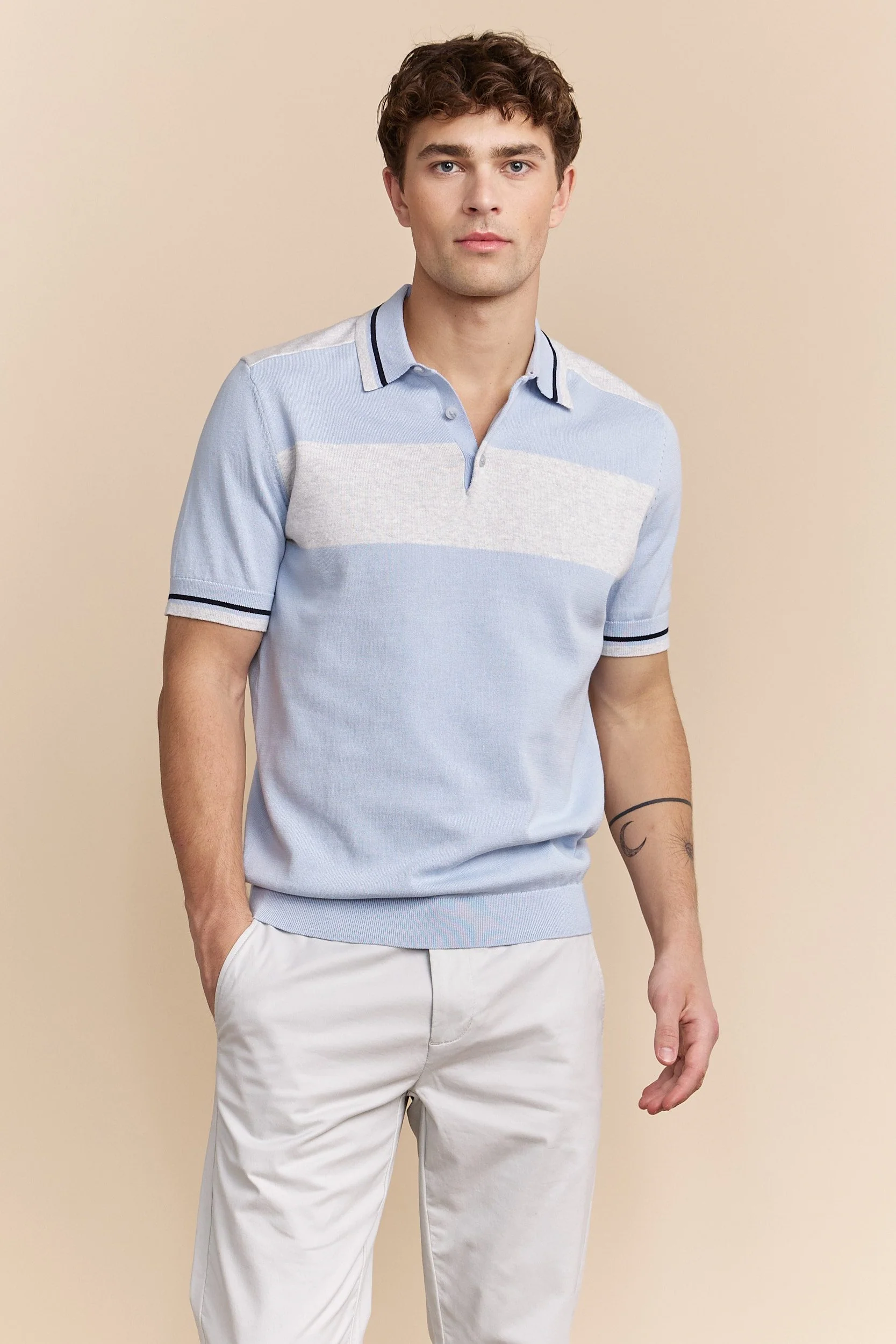 Colour block knit polo