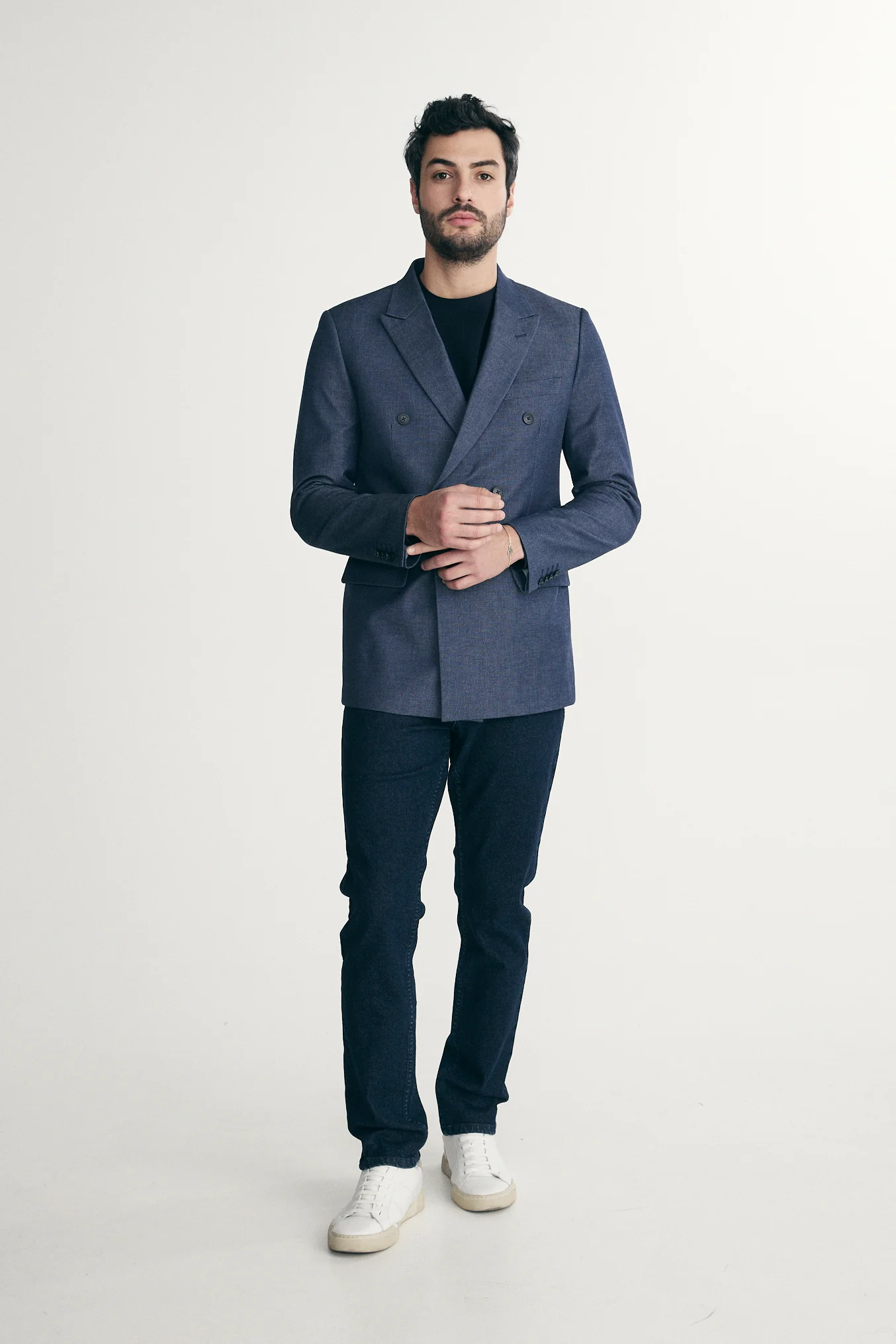 Denim-look double-breasted fitted blazer - Image 4