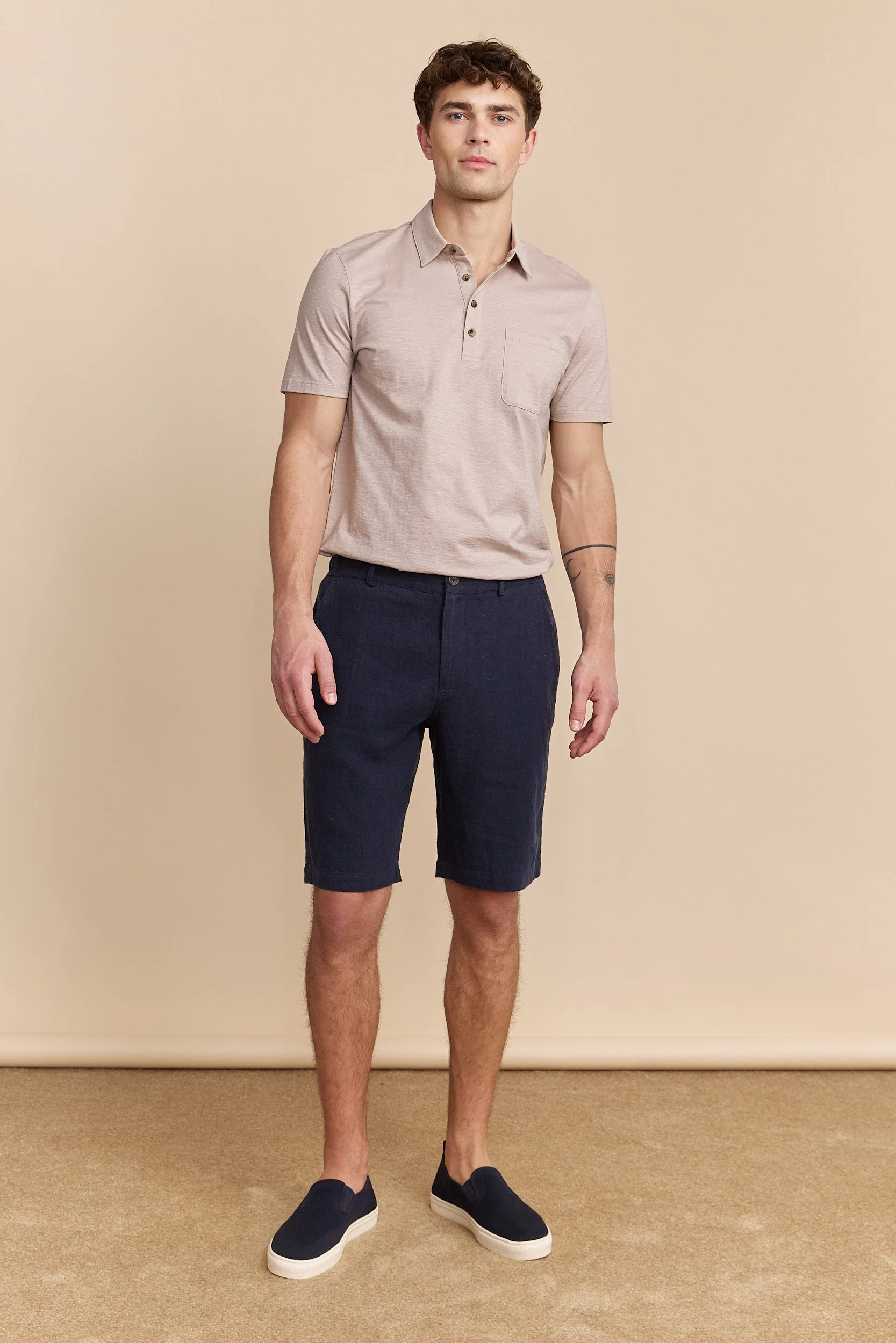 Elastic waistband linen bermuda