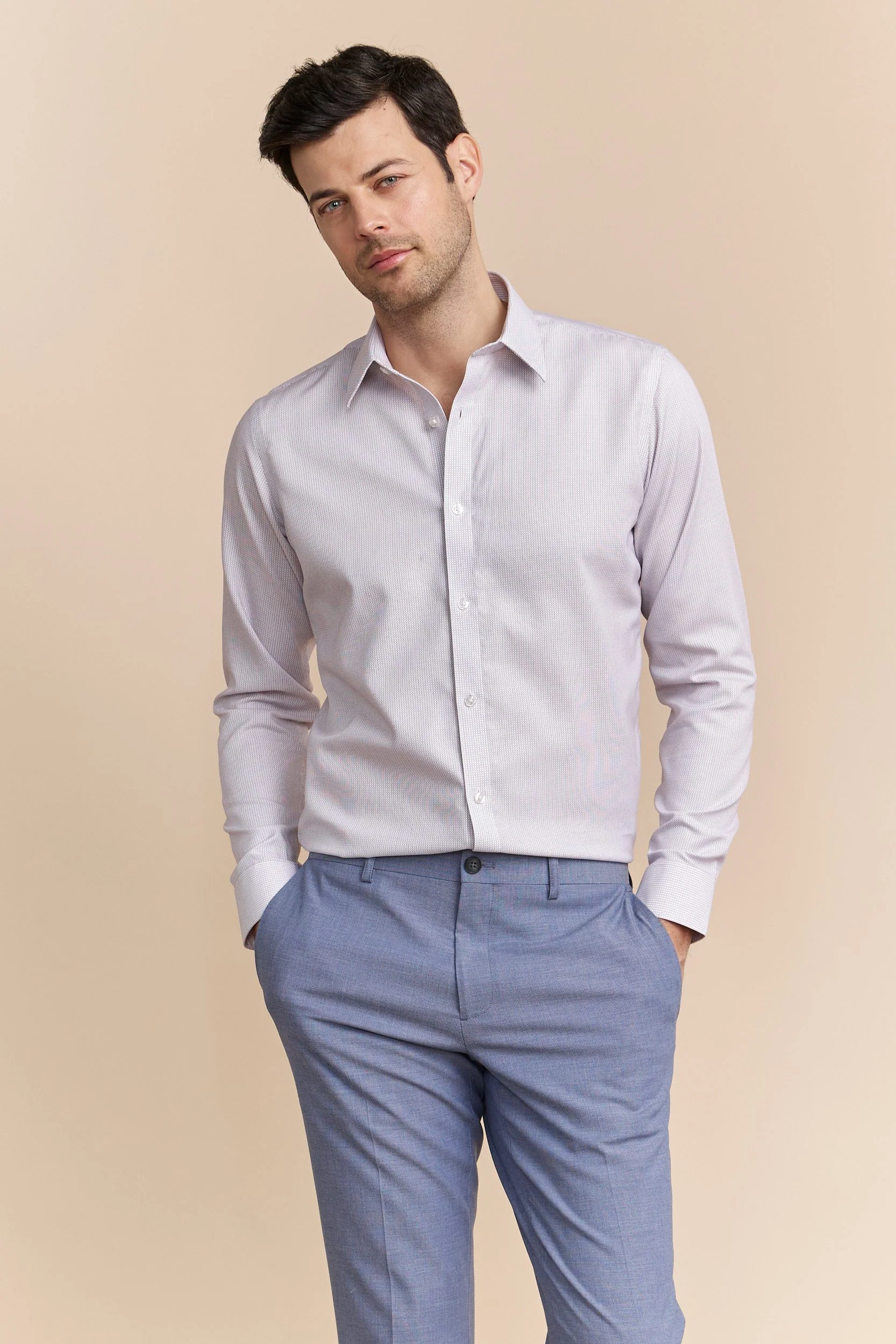 Fitted non-iron micro check shirt - Image 3