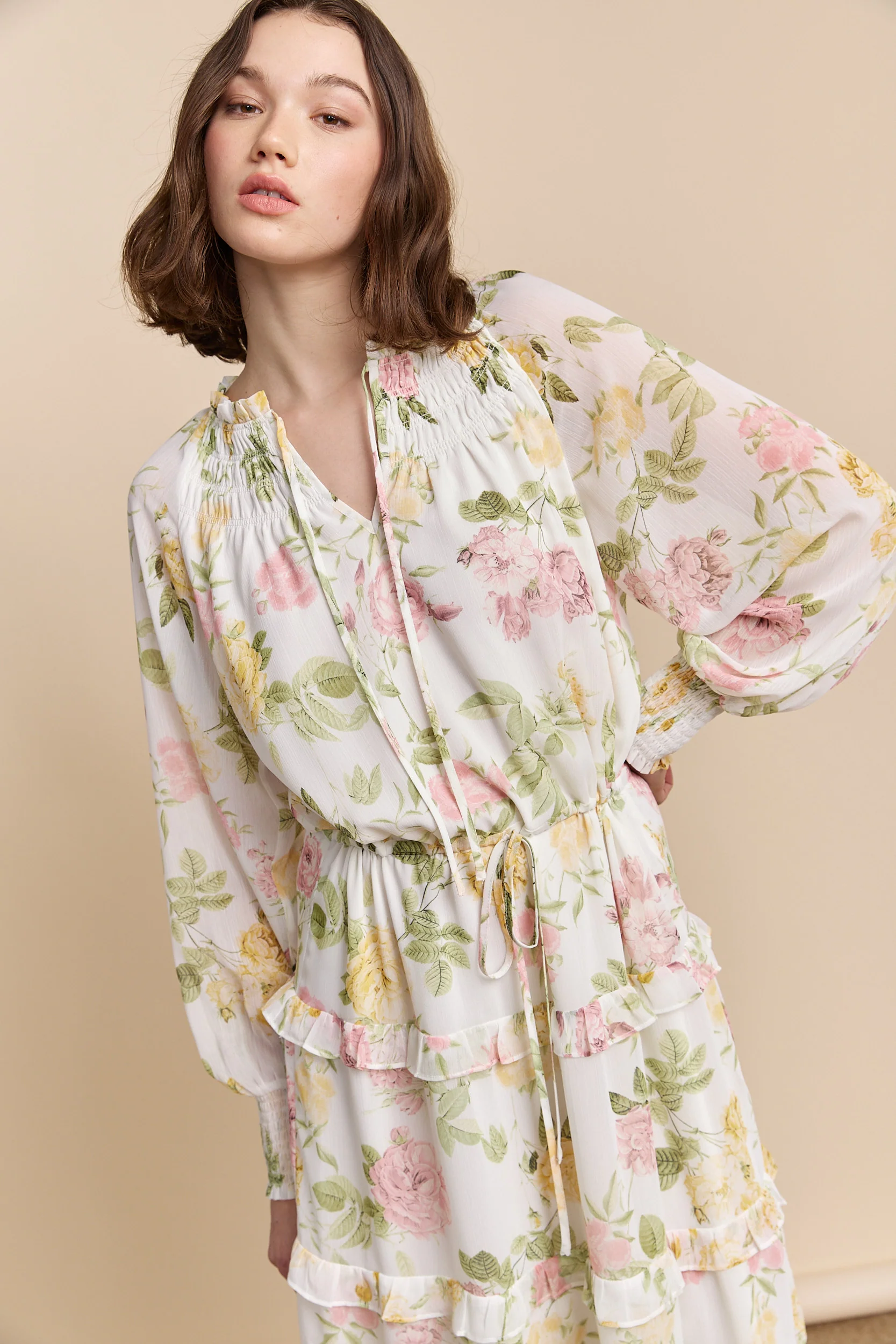 Floral printed dress with frills