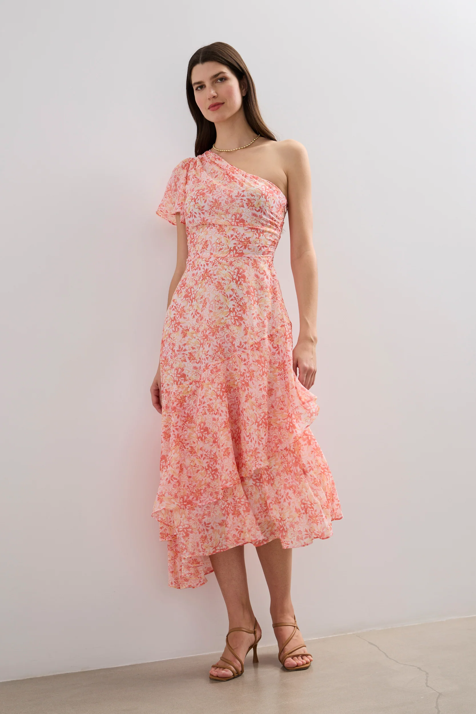 Floral printed asymmetric fluid dress