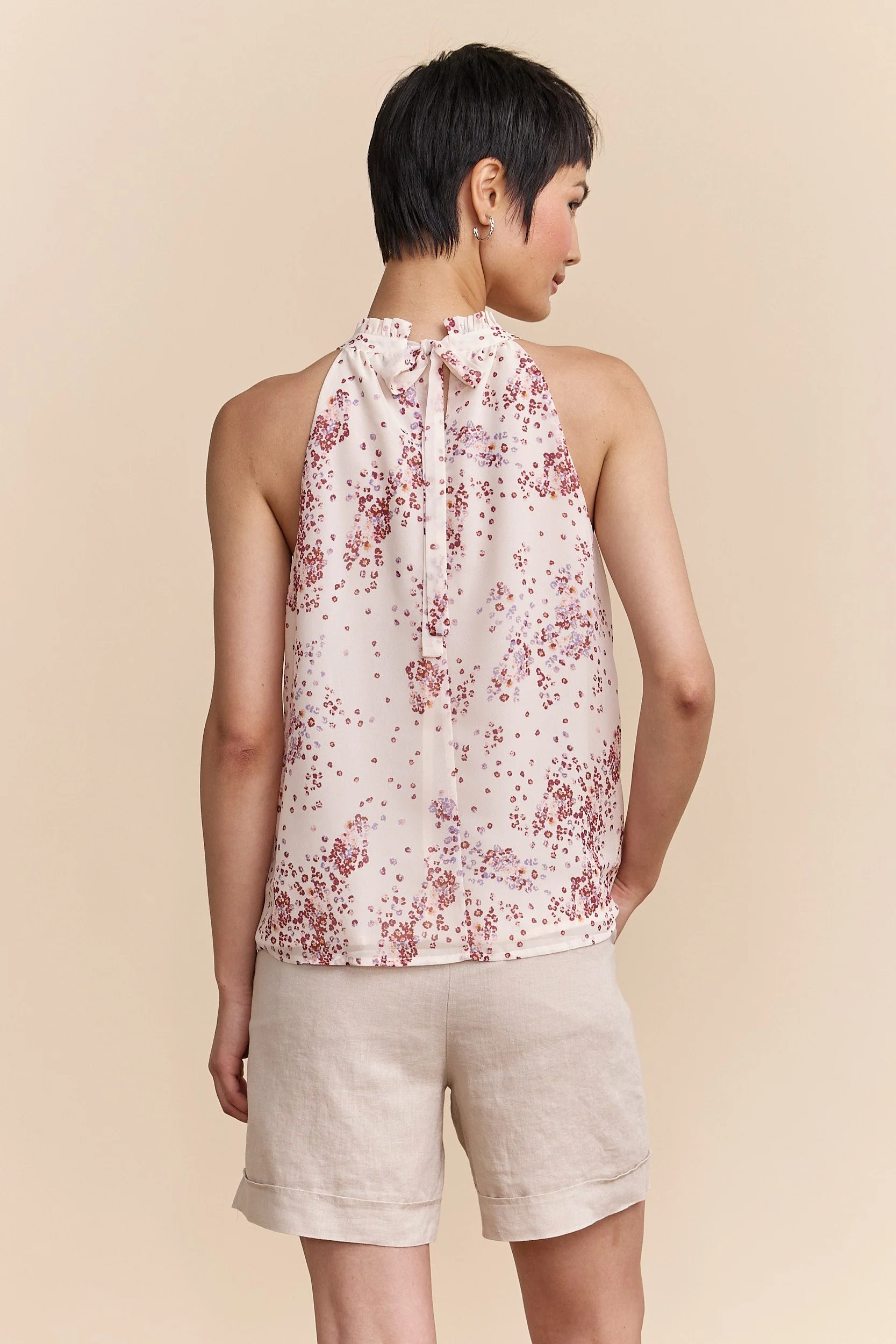 Floral printed halter top tied at back - Image 2