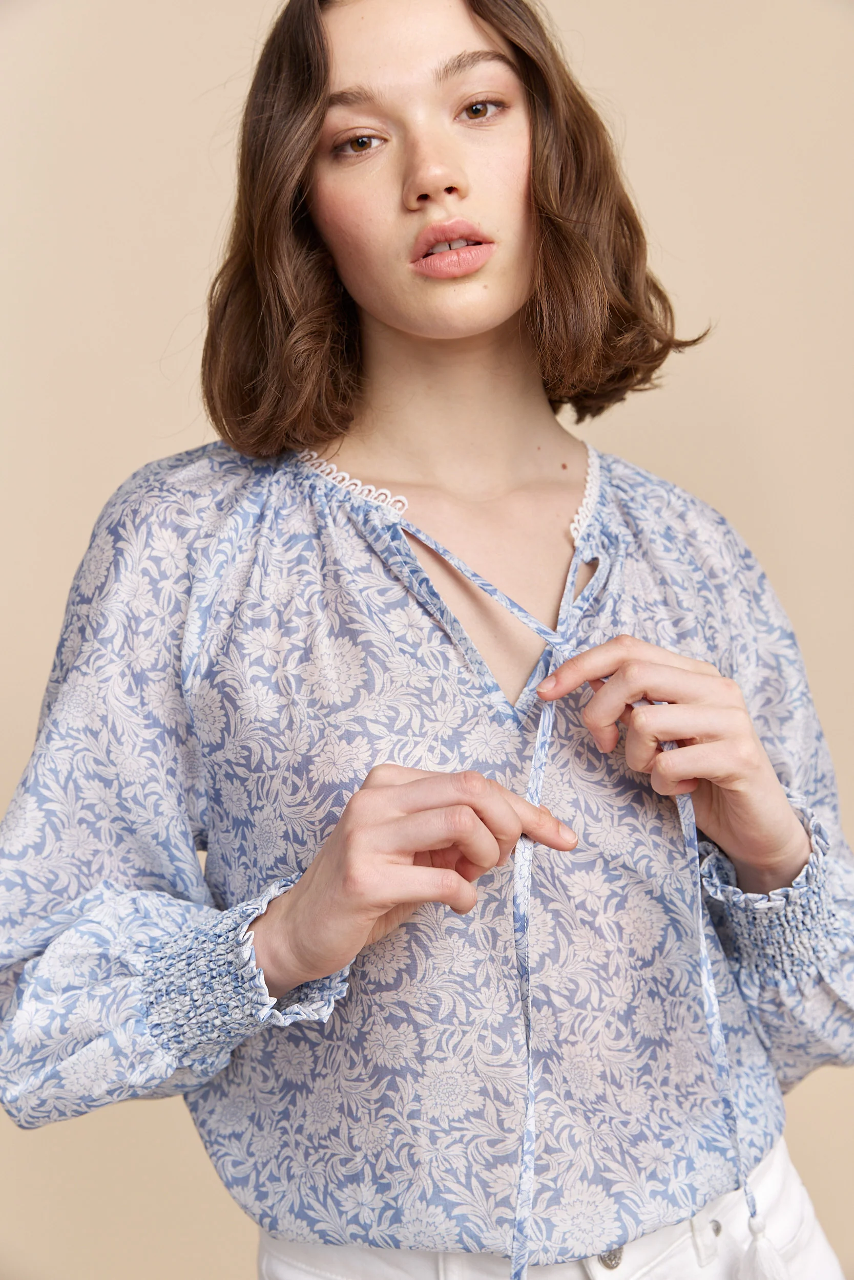 Semi-sheer blouse with floral print