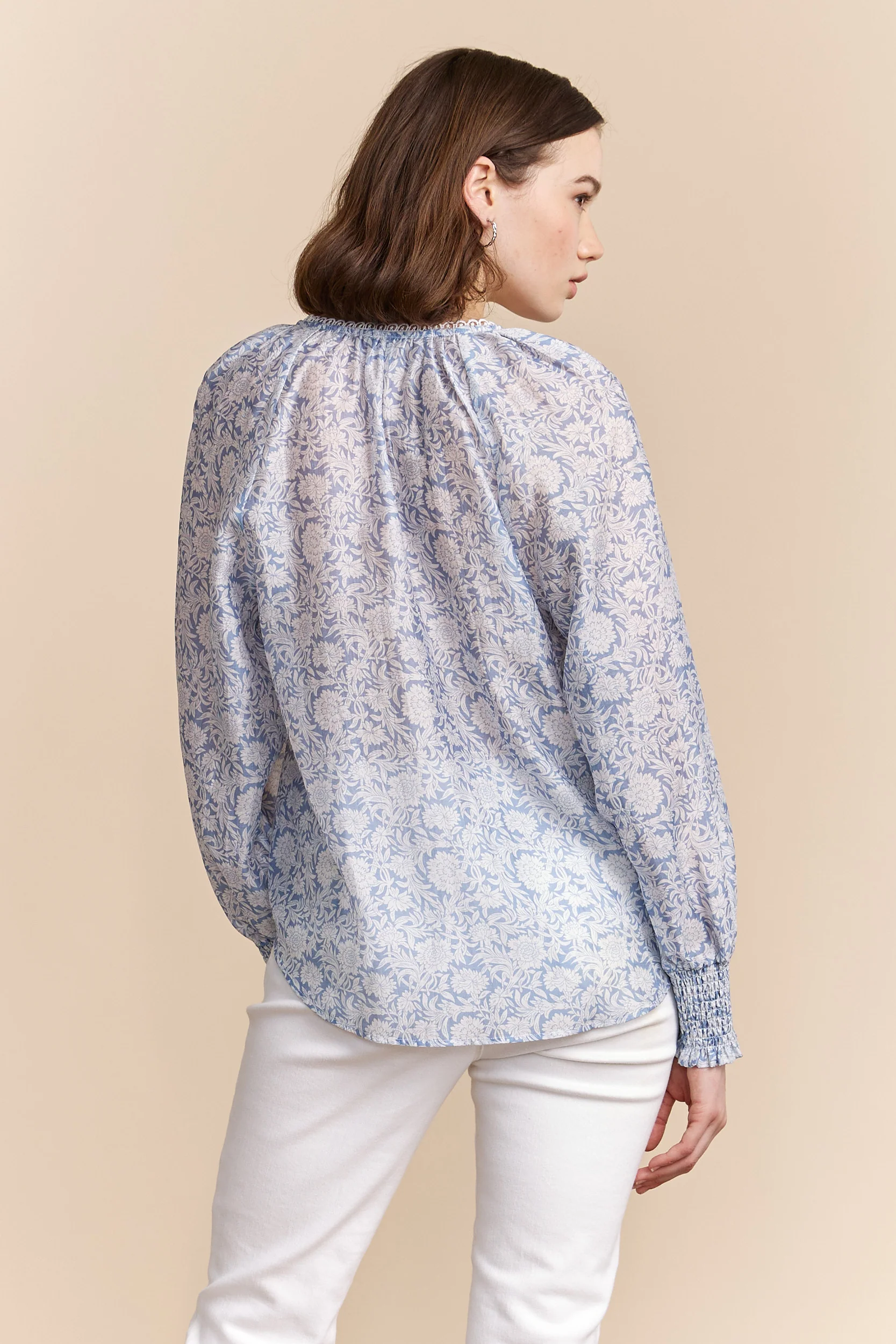 Semi-sheer blouse with floral print - Image 3