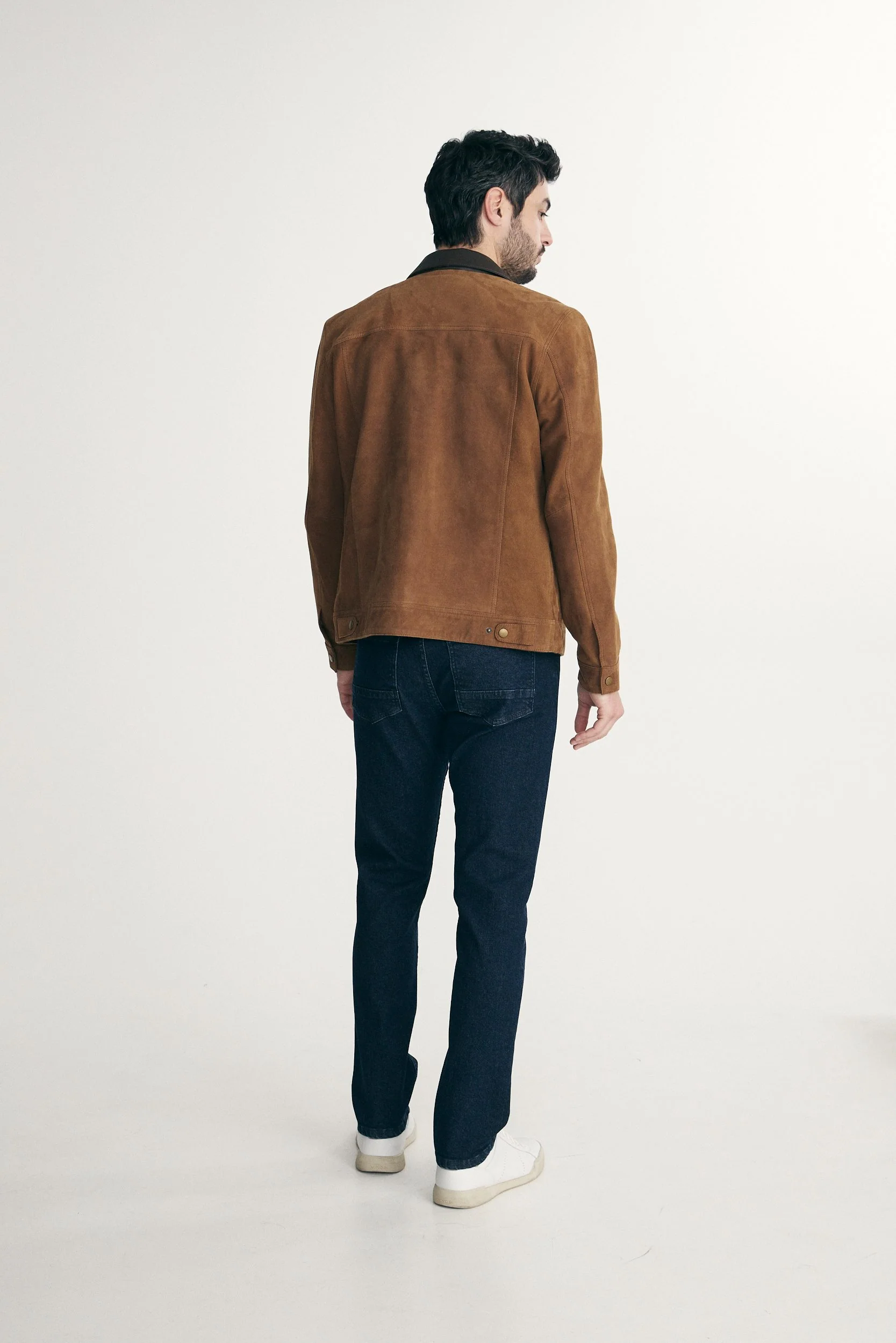 Suede jacket with leather collar - Image 2