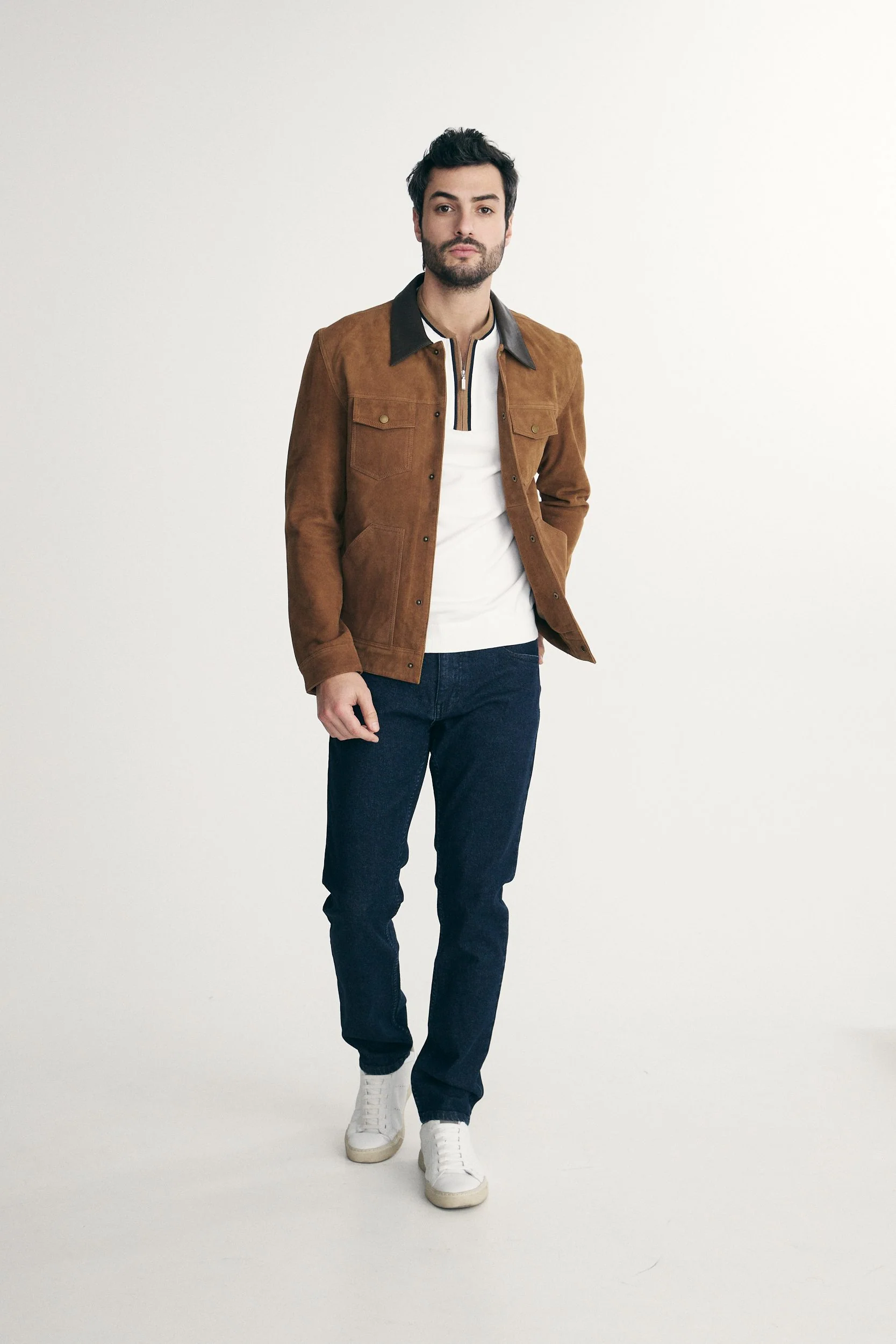 Suede jacket with leather collar - Image 3