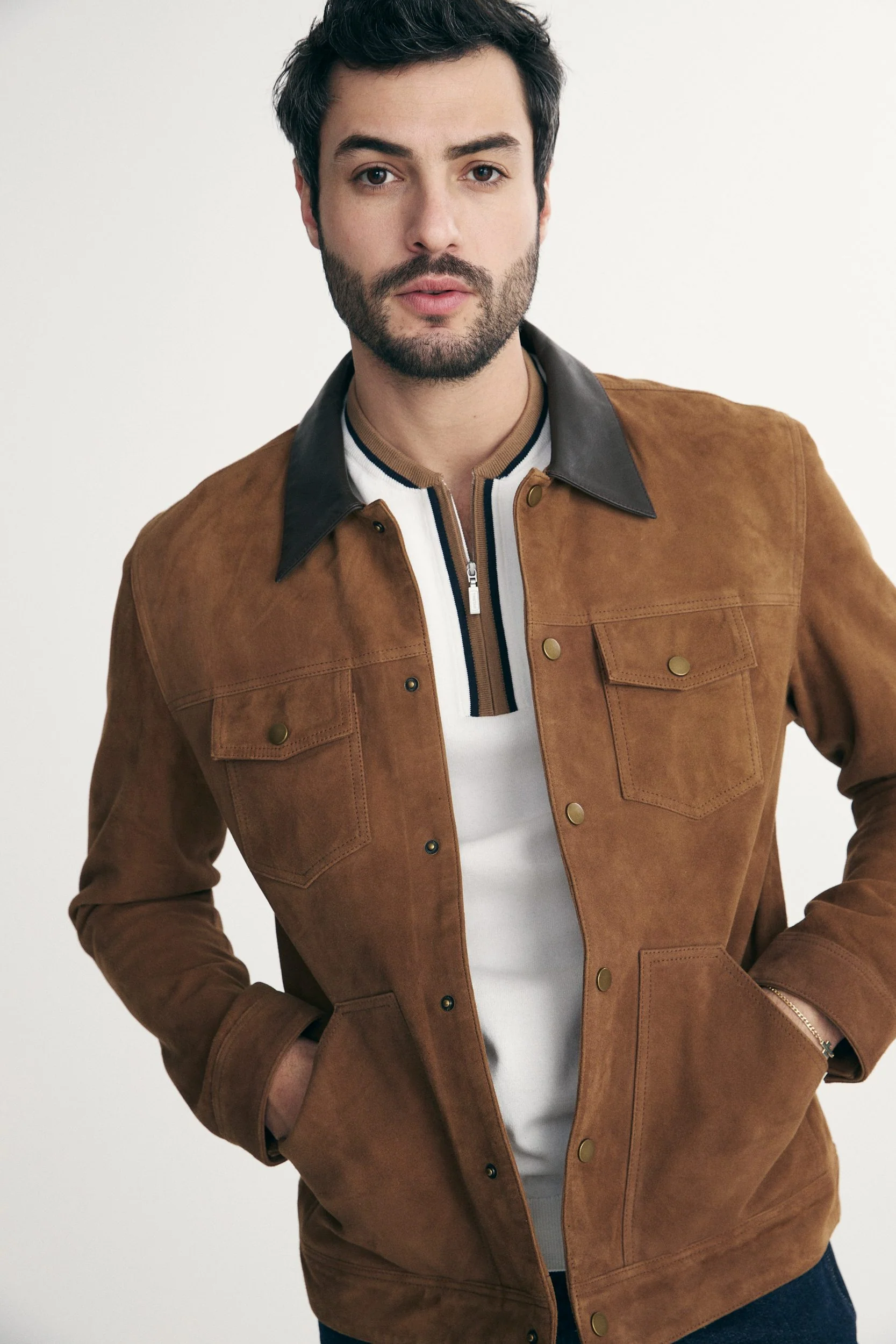 Suede jacket with leather collar - Image 4