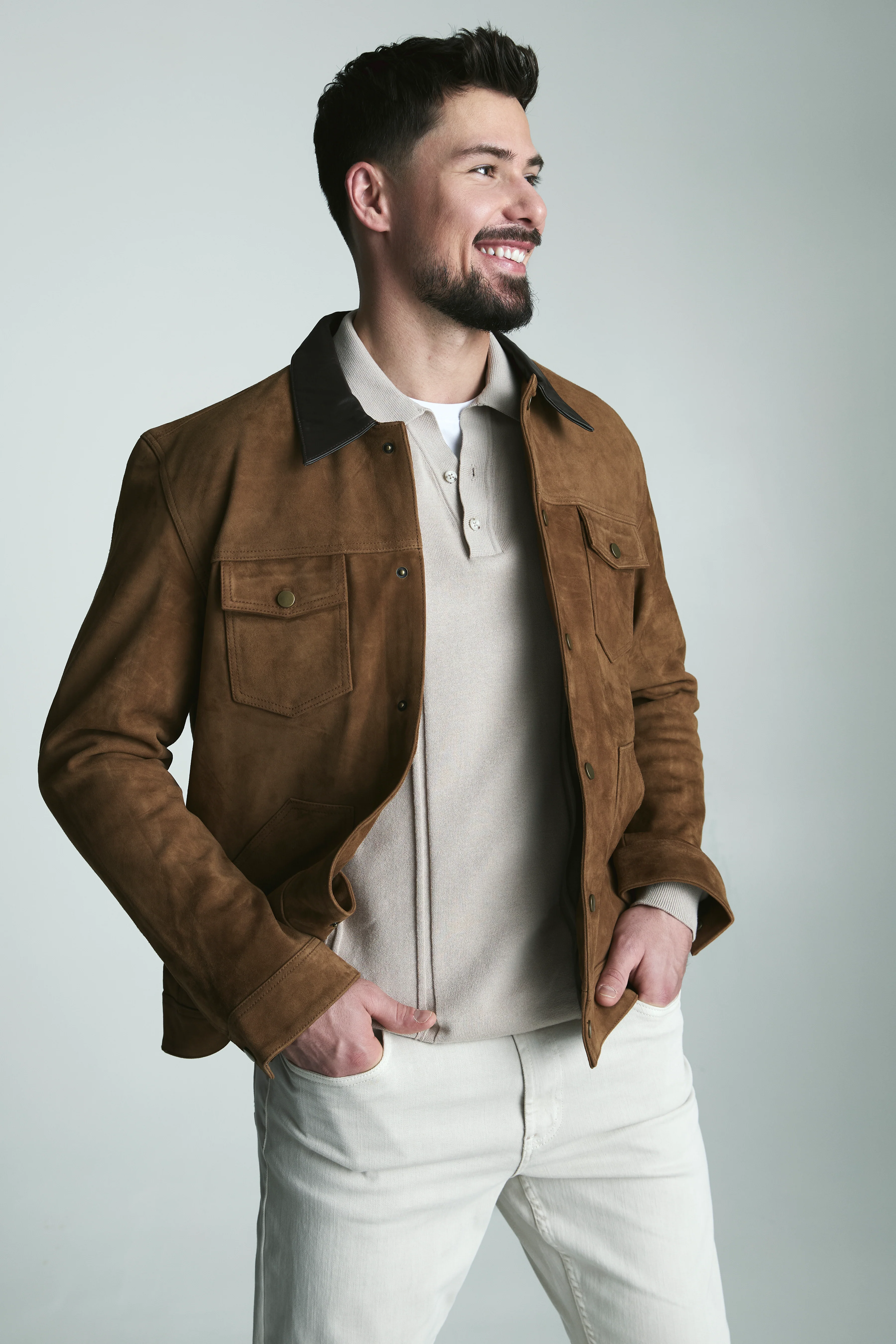 Suede jacket with leather collar - Image 5