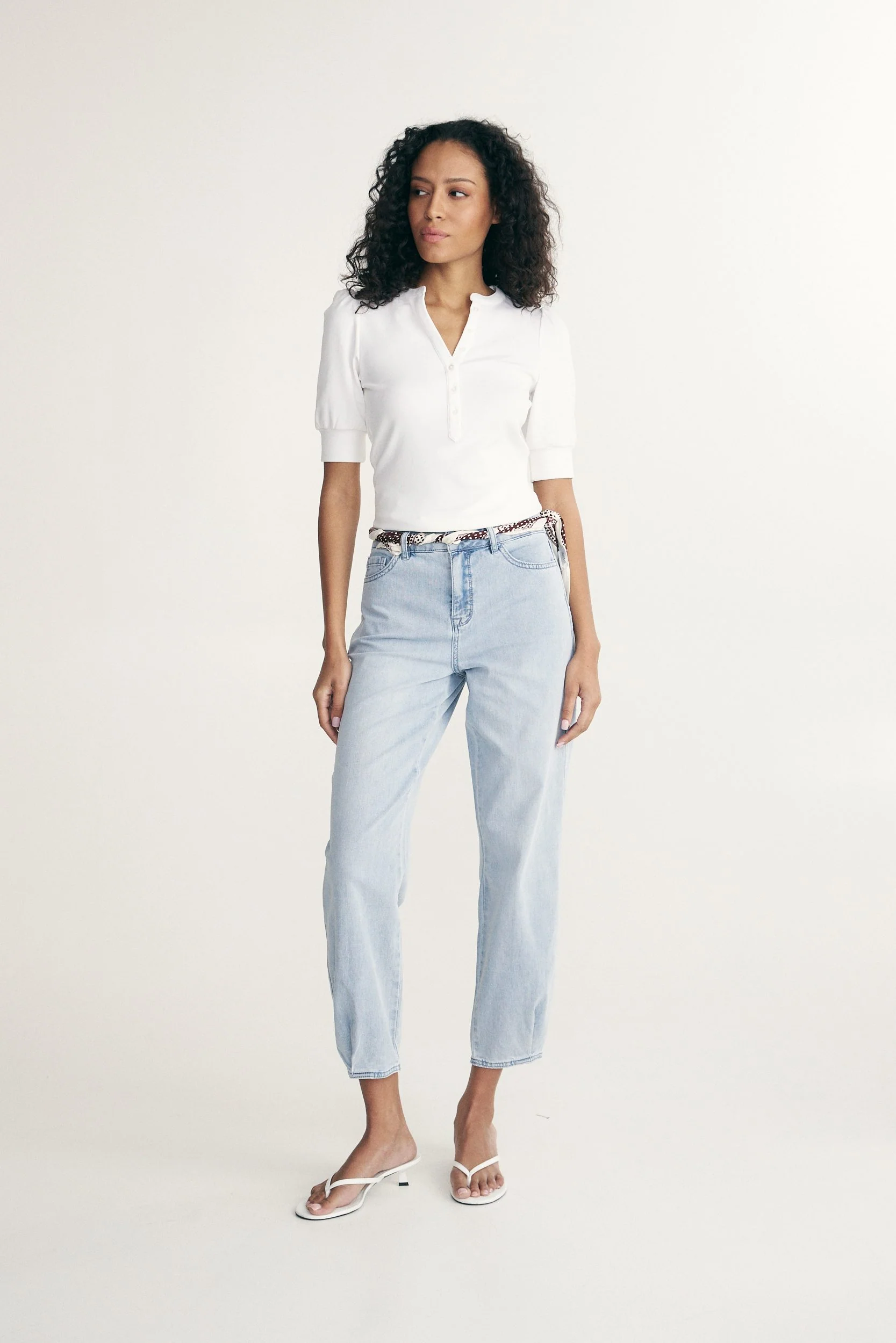Henley knit top with puffy sleeve - Image 3
