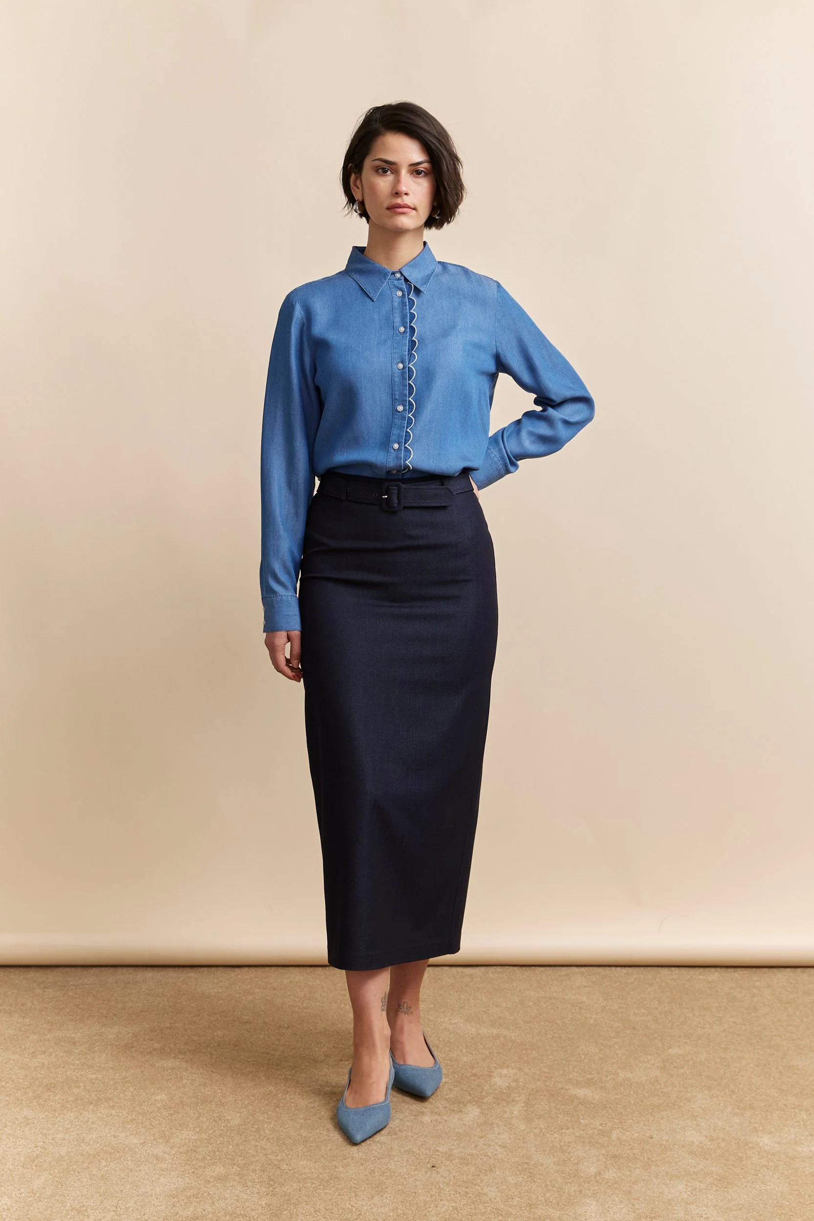 High waist pencil skirt with belt - Image 4