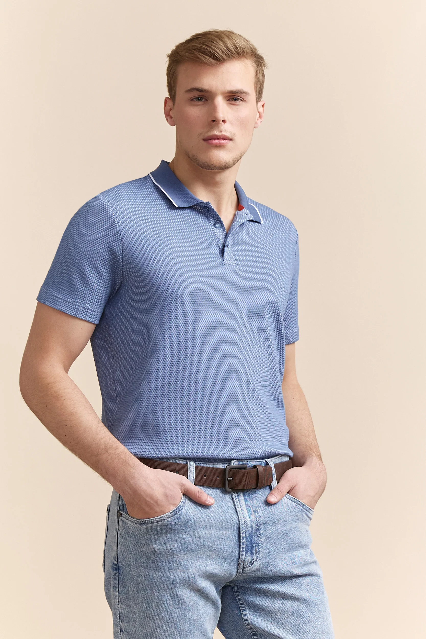 Jacquard polo with rib detail
