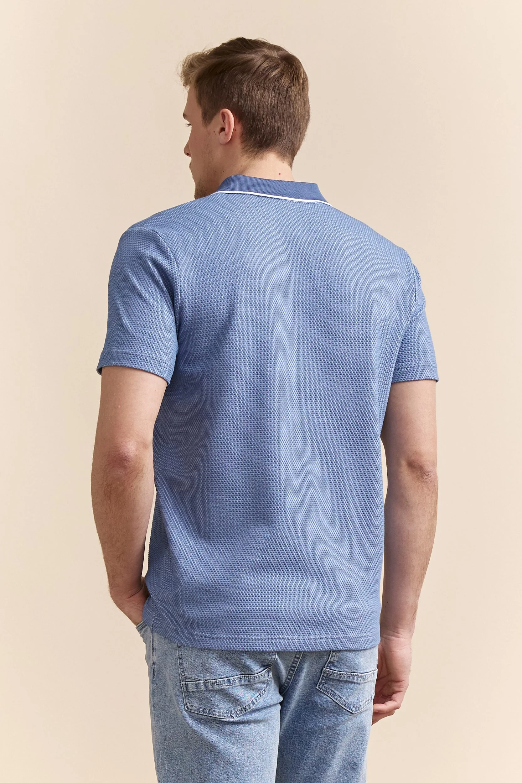 Jacquard polo with rib detail - Image 2