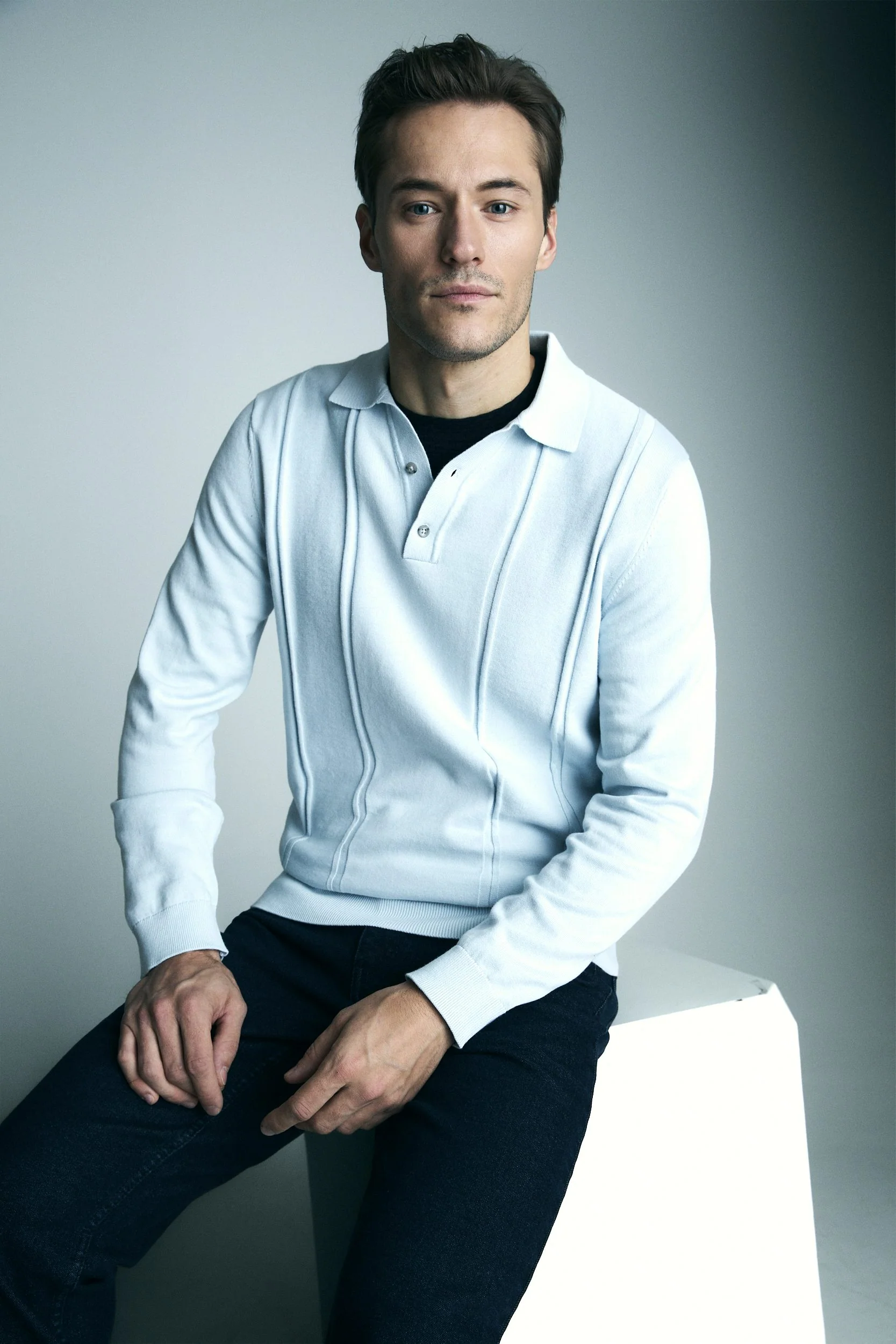 Knit striped polo
