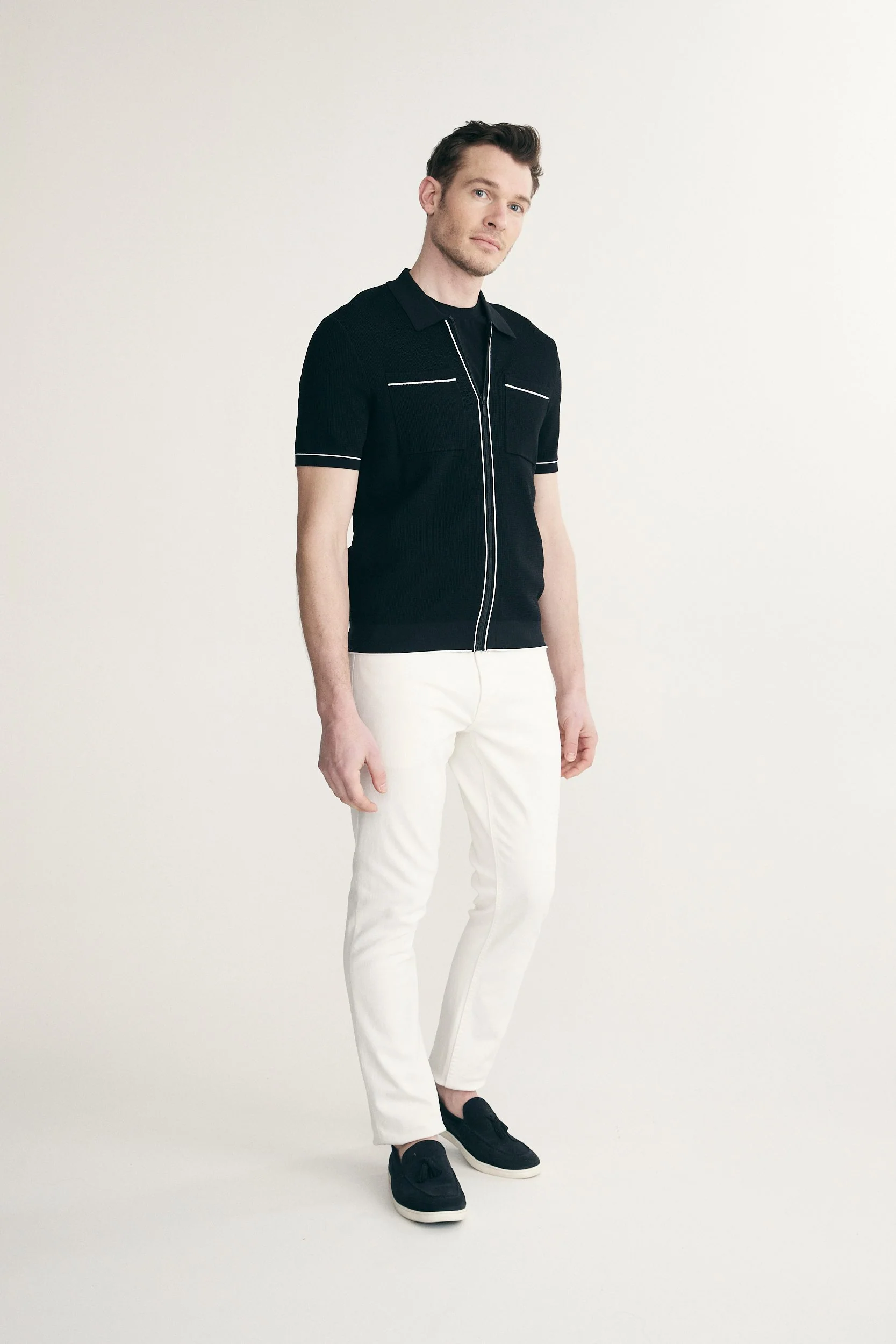 Contrast details knitted shirt with zip - Image 3
