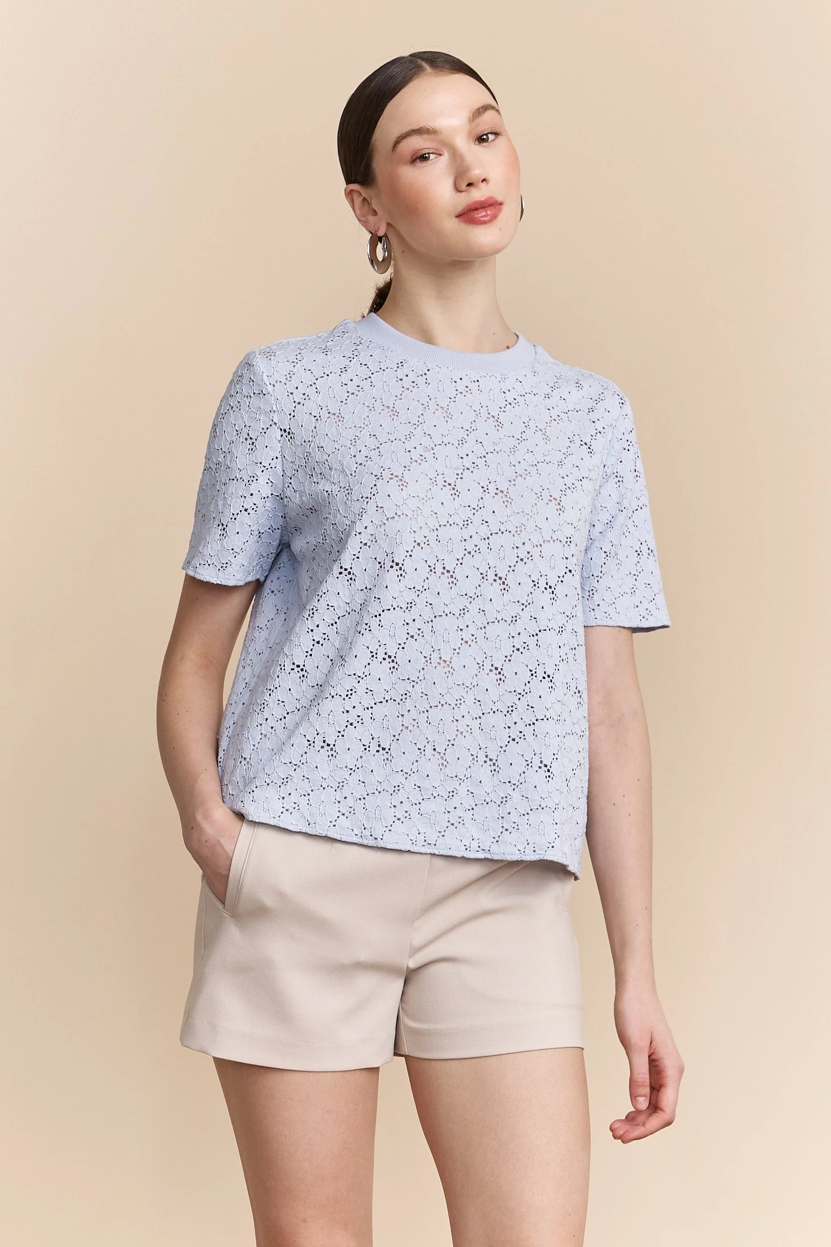 Lace boxy short sleeve top