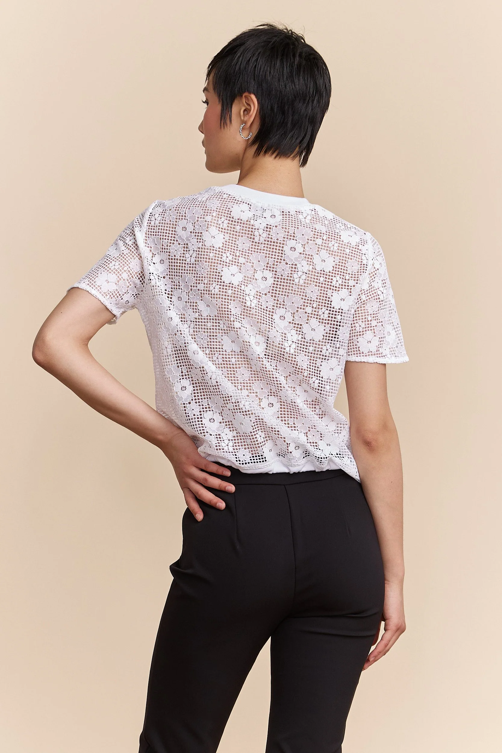 Lace boxy short sleeve top with drawstring - Image 6