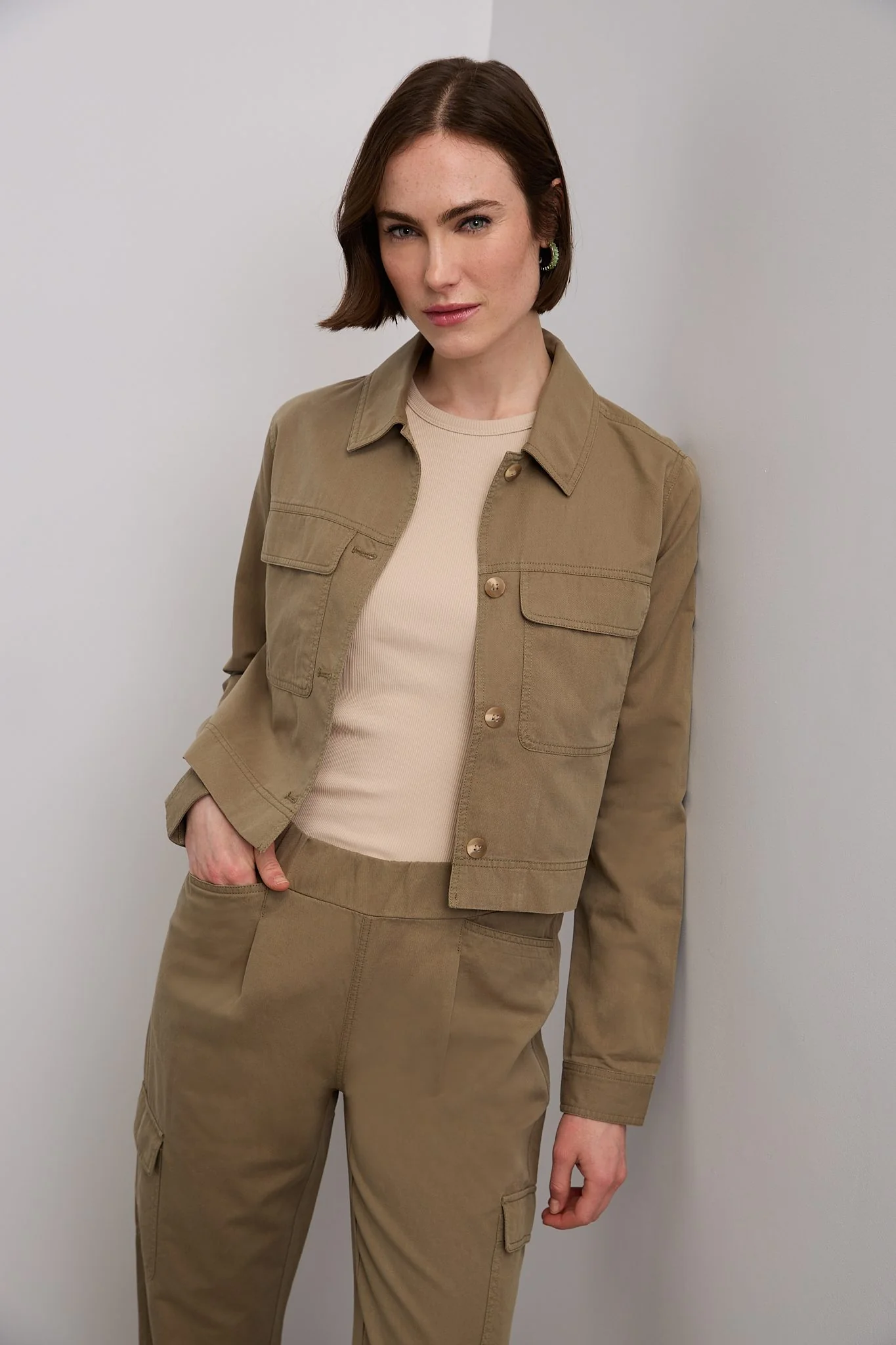 Linen blend cropped utility jacket