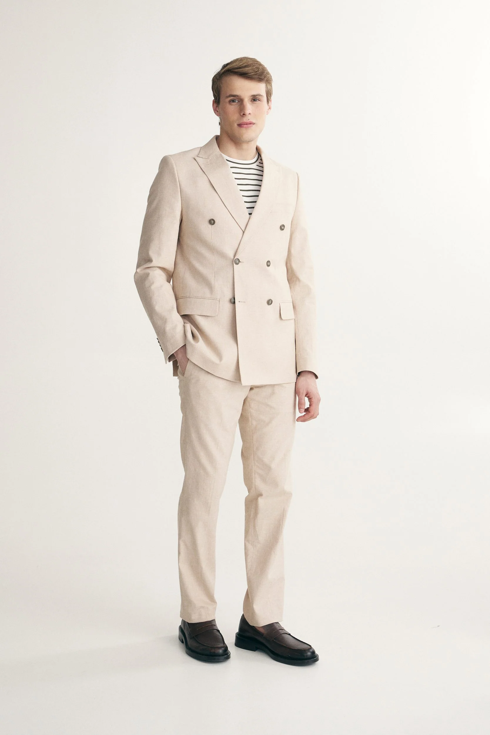 Linen double breast fitted blazer - Image 4