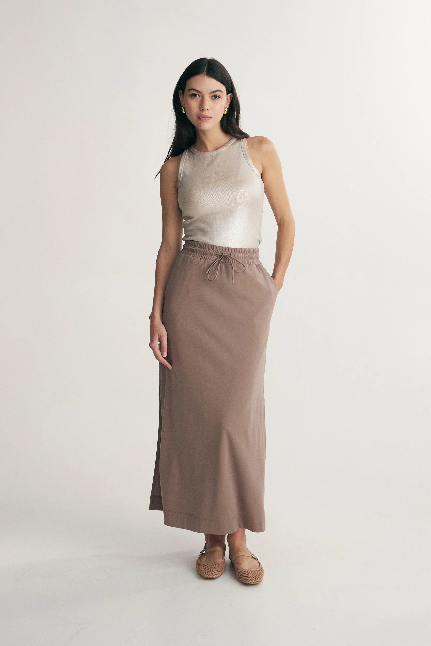 Midi skirt with elastic waist
