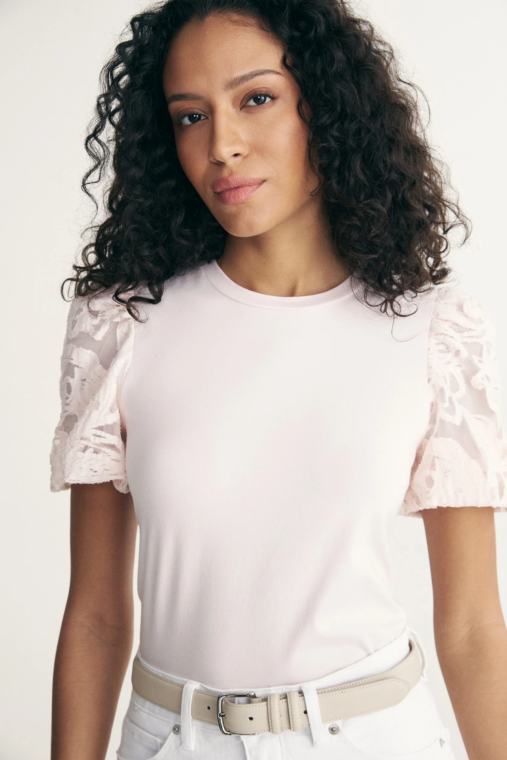 Mixted fabrics top with puffy sleeves - Image 7