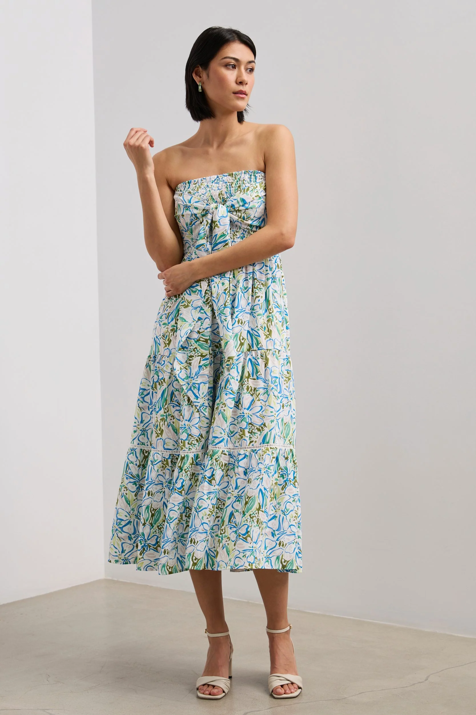 Multi way printed dress with ruching