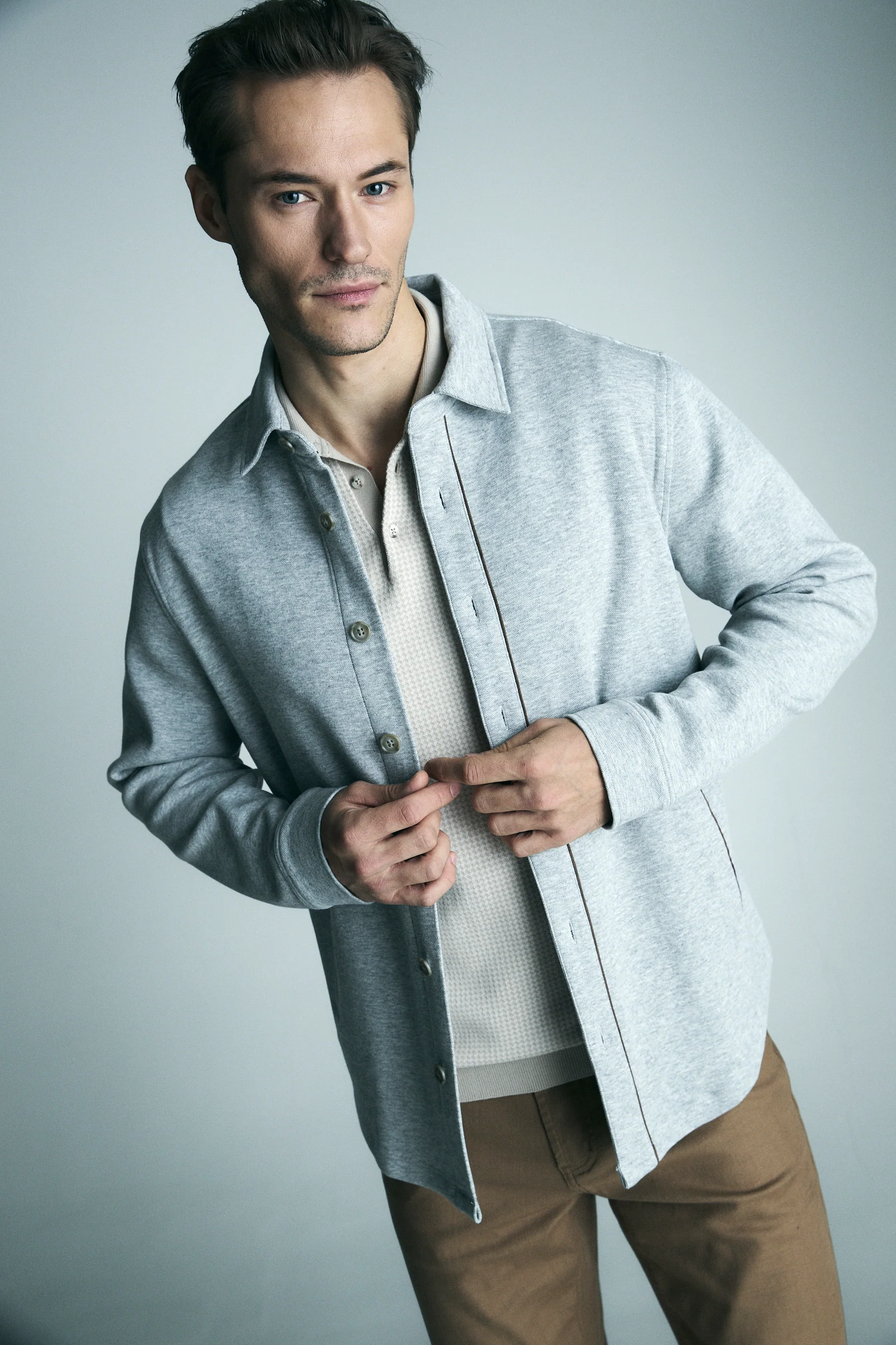 Overshirt with faux suede details
