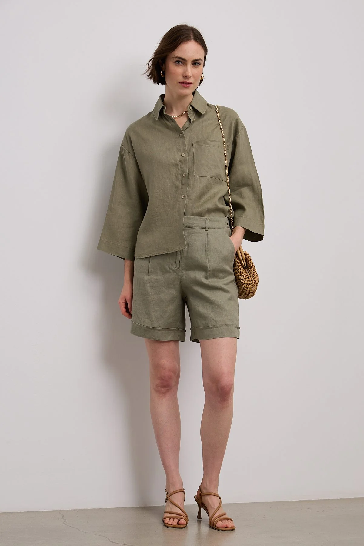 Oversized cropped linen blouse