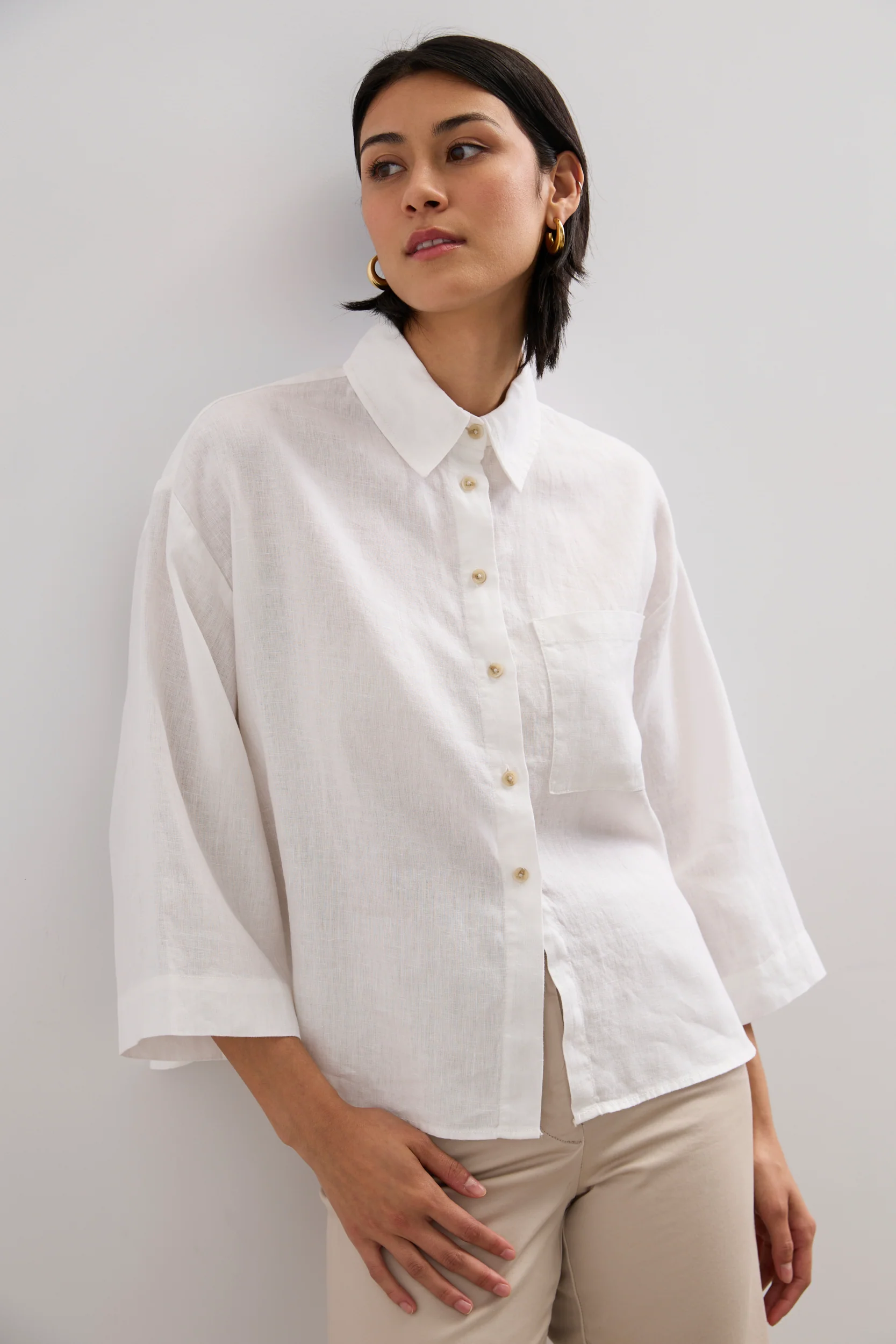 Oversized cropped linen blouse - Image 5