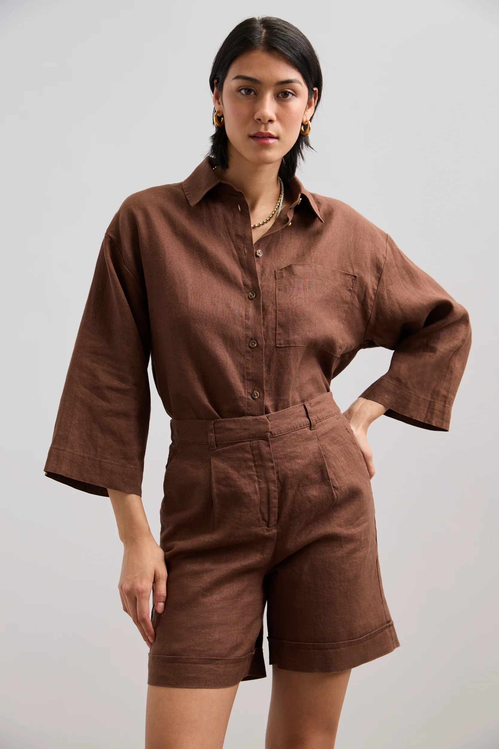 Oversized cropped linen blouse - Image 8