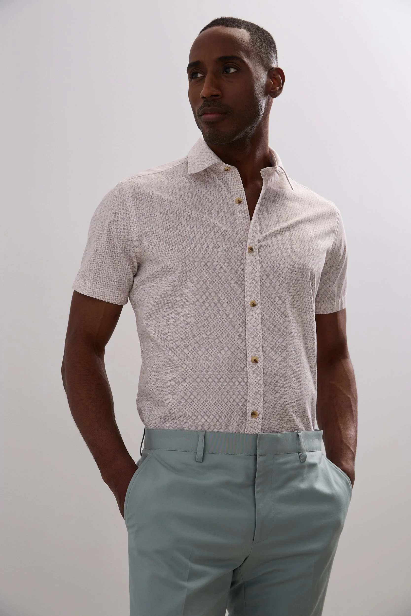 Printed poplin fitted shirt