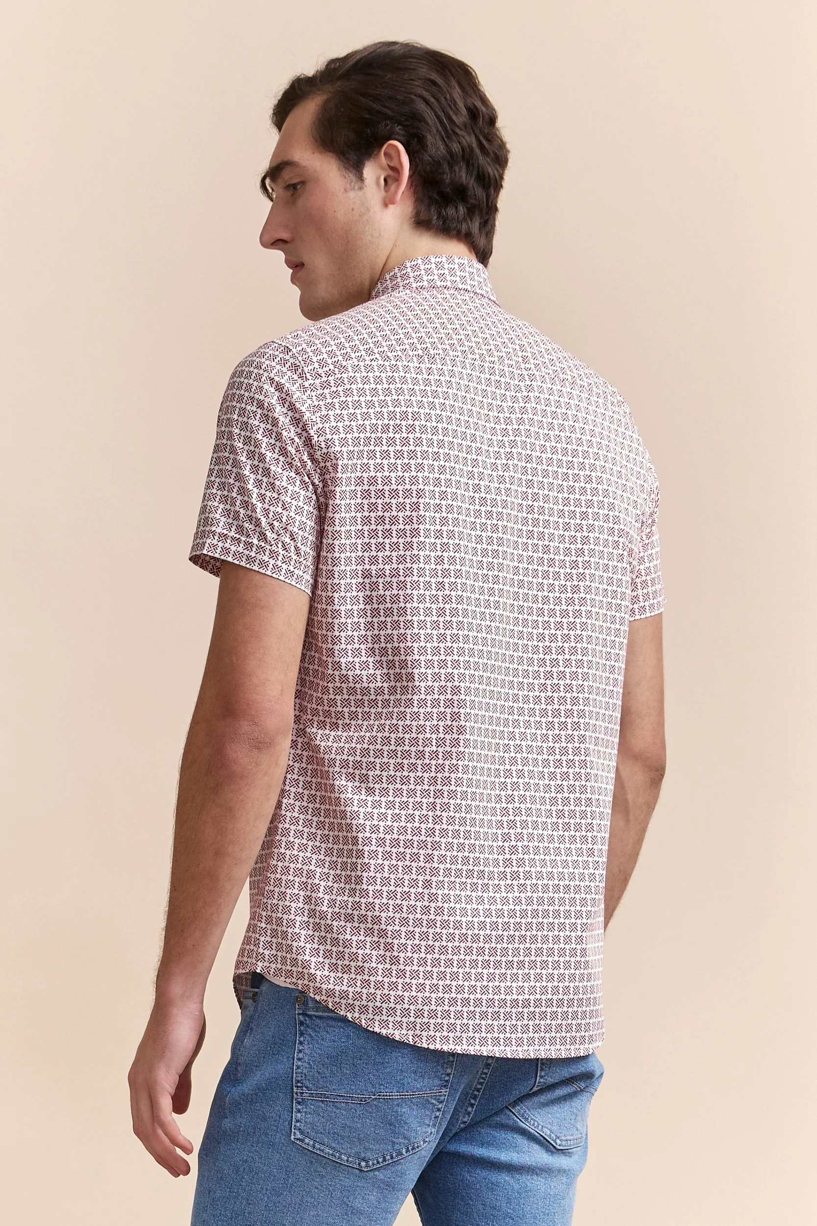 Printed poplin semi-fitted shirt - Image 2