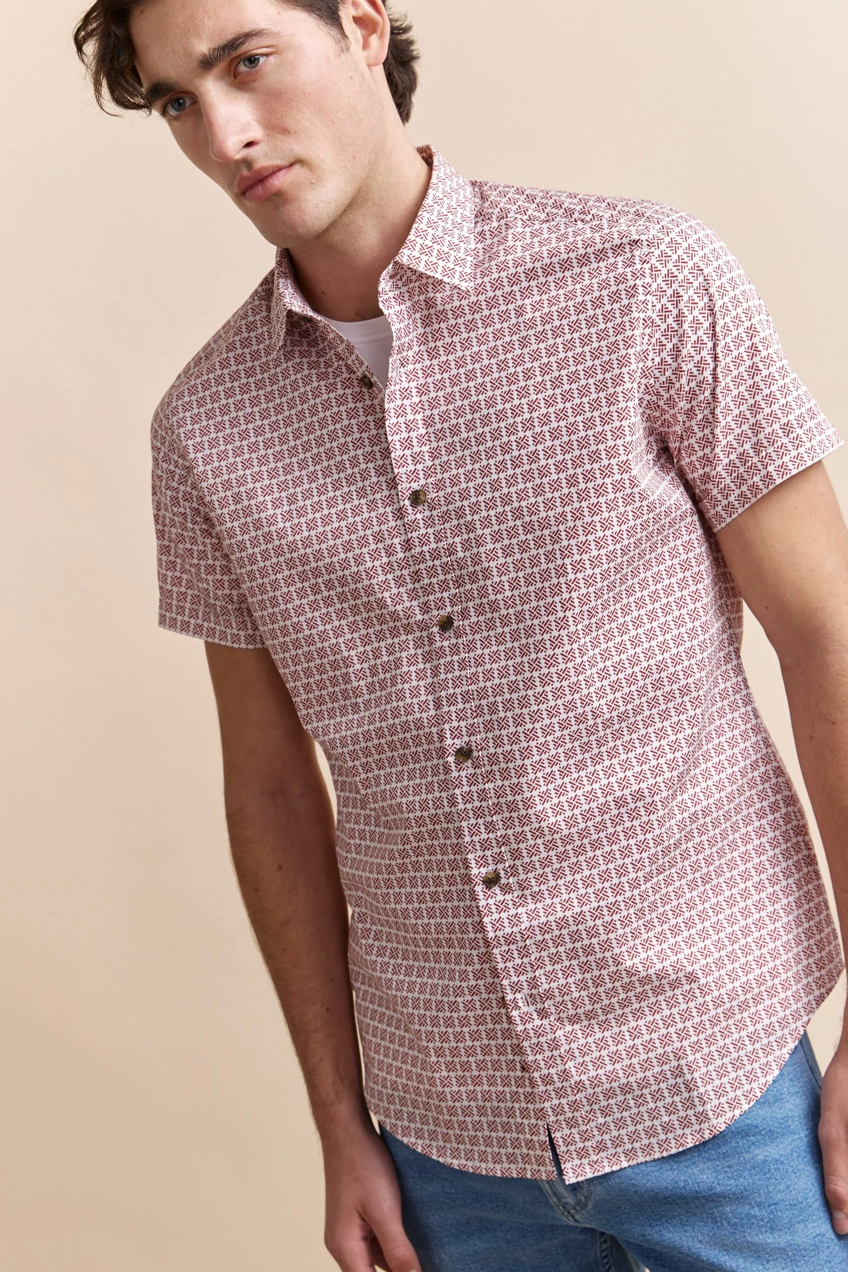 Printed poplin semi-fitted shirt - Image 3