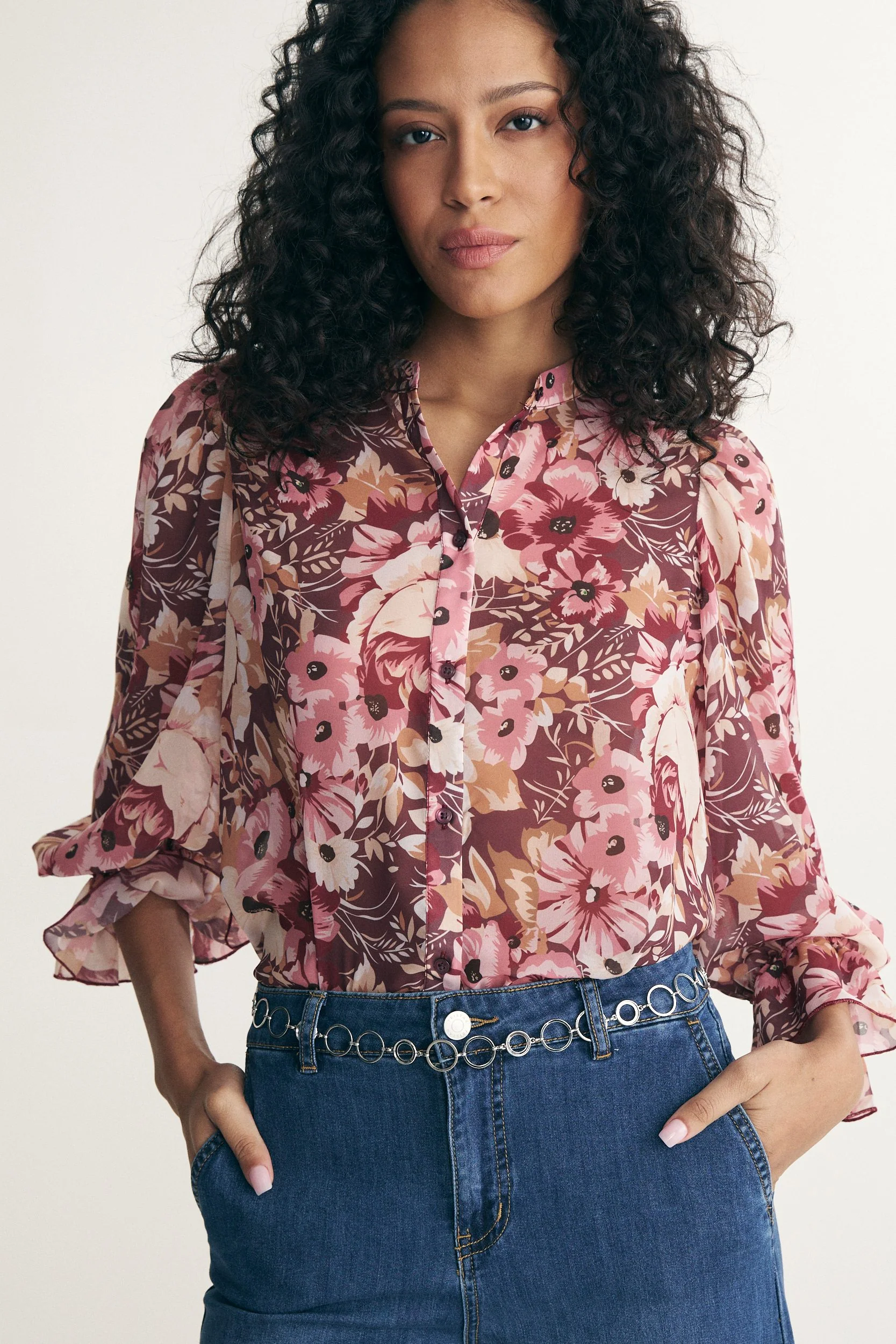 Printed puffy sleeve shirt