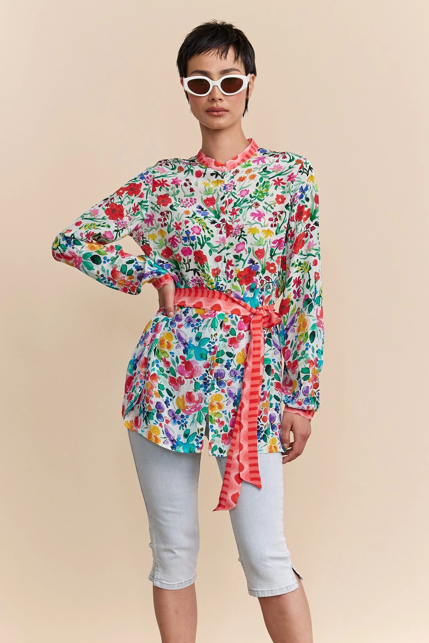 Printed blouse with sash - Image 3