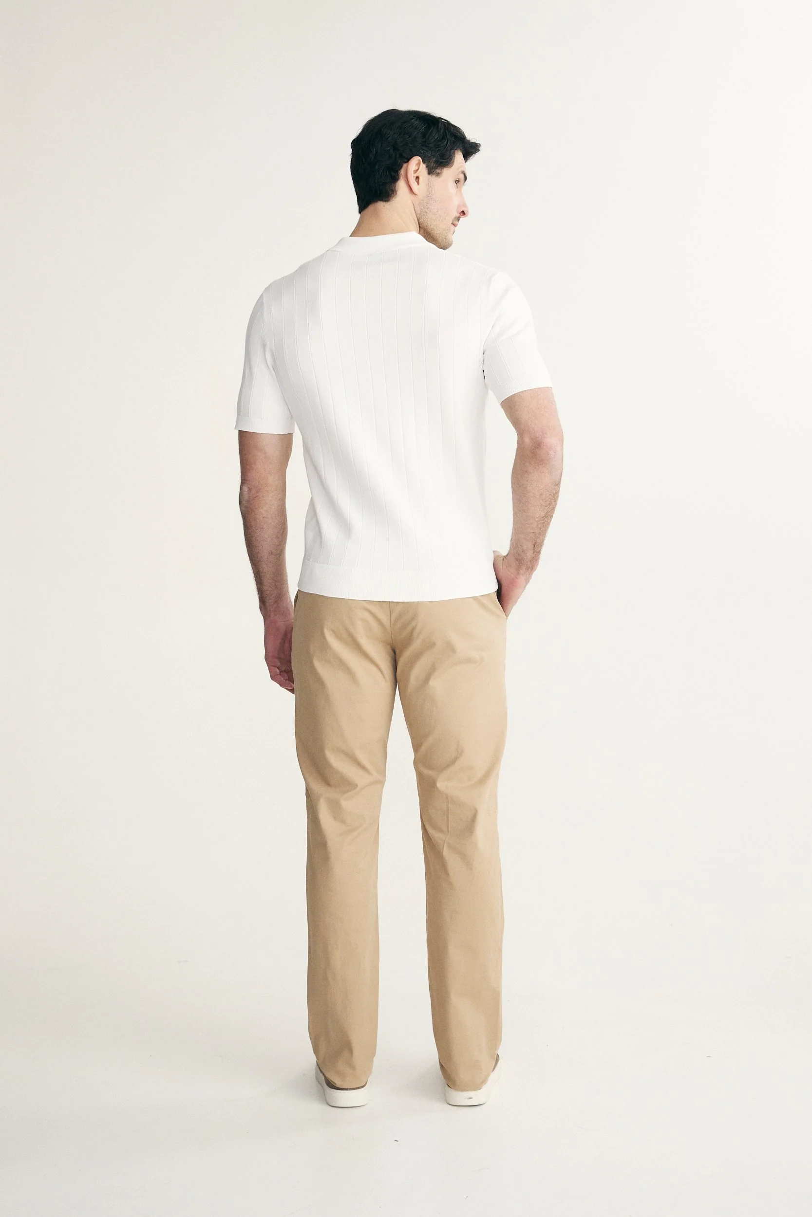 Rib knit johnny collar polo - Image 2