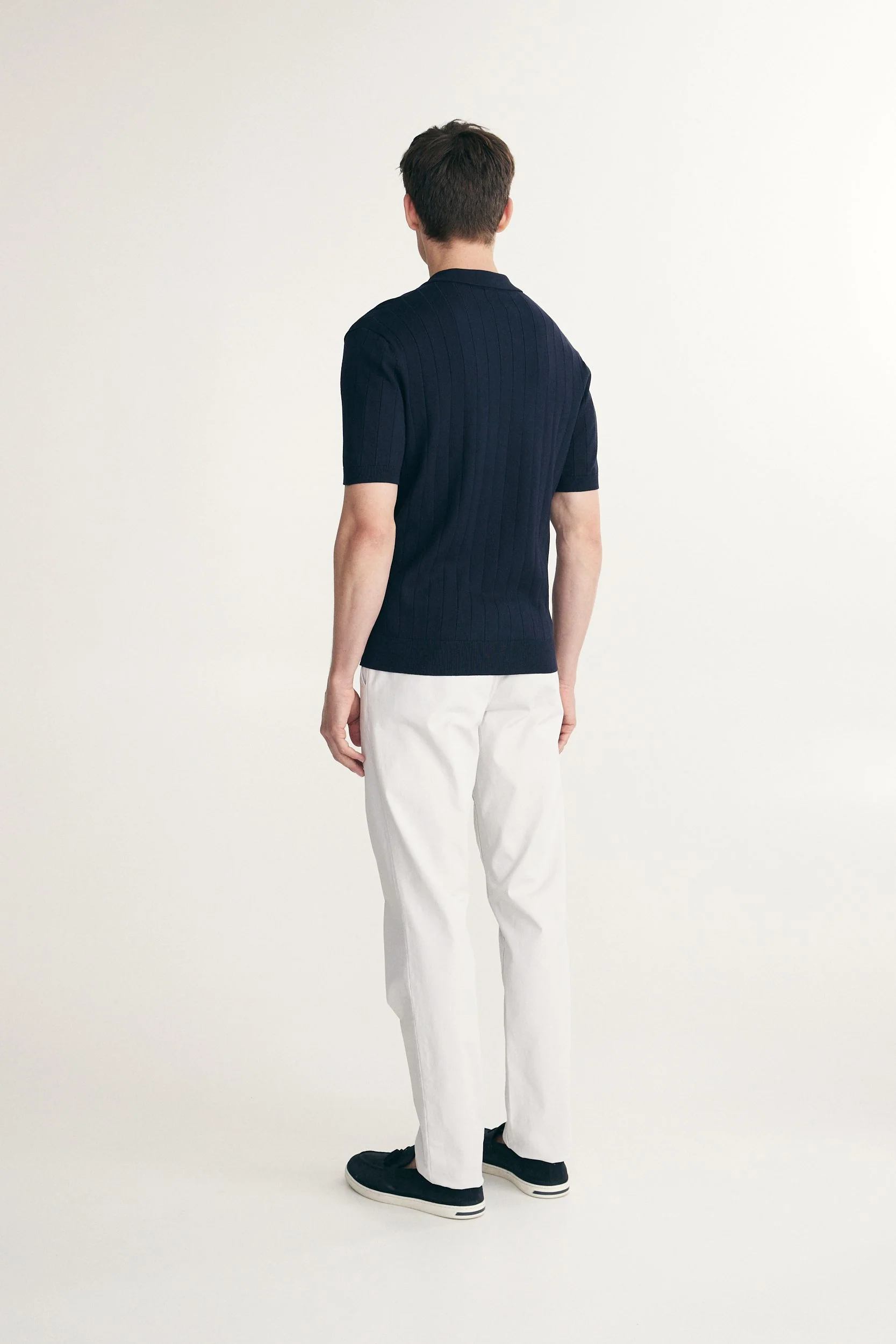 Rib knit johnny collar polo - Image 4