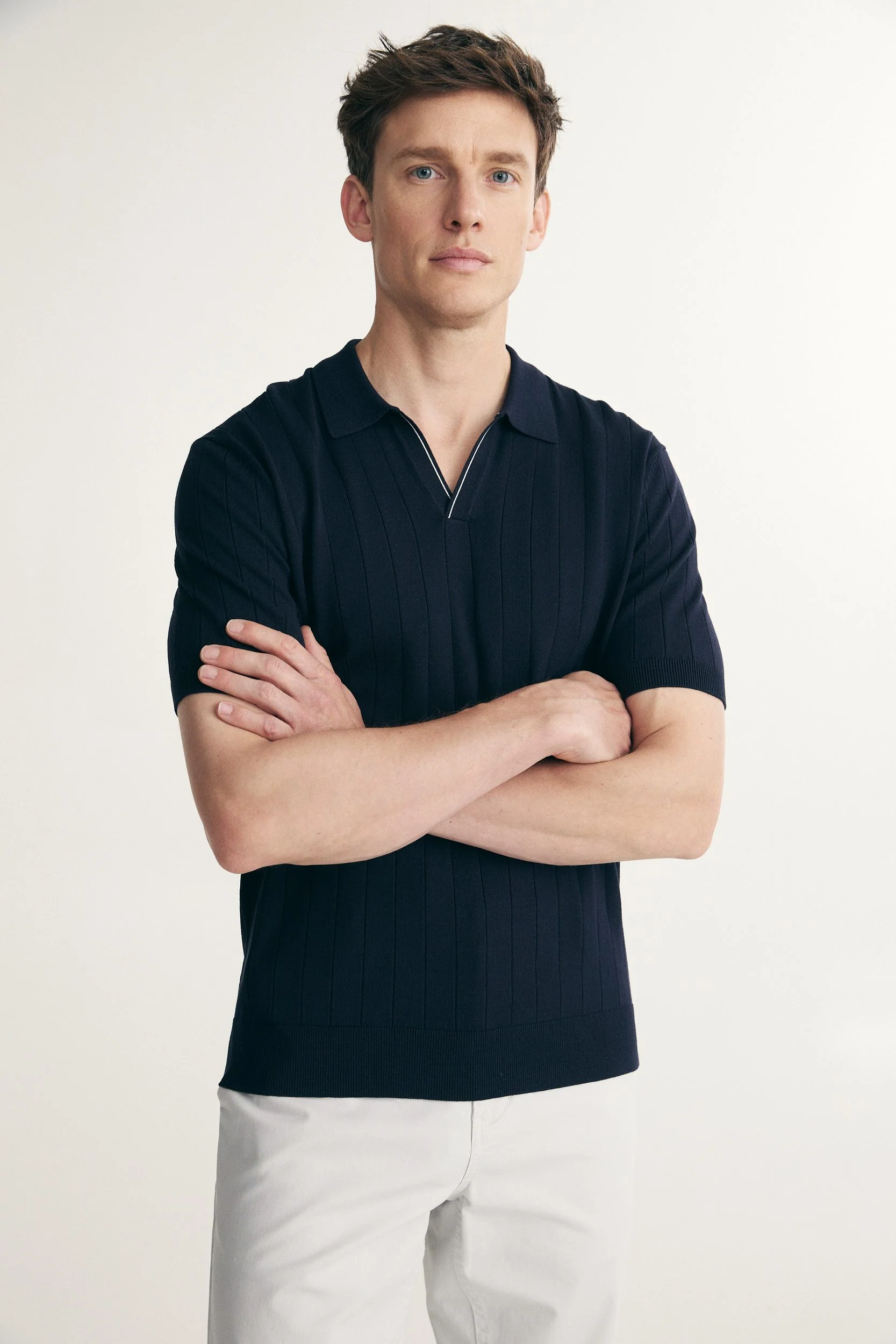 Rib knit johnny collar polo - Image 6