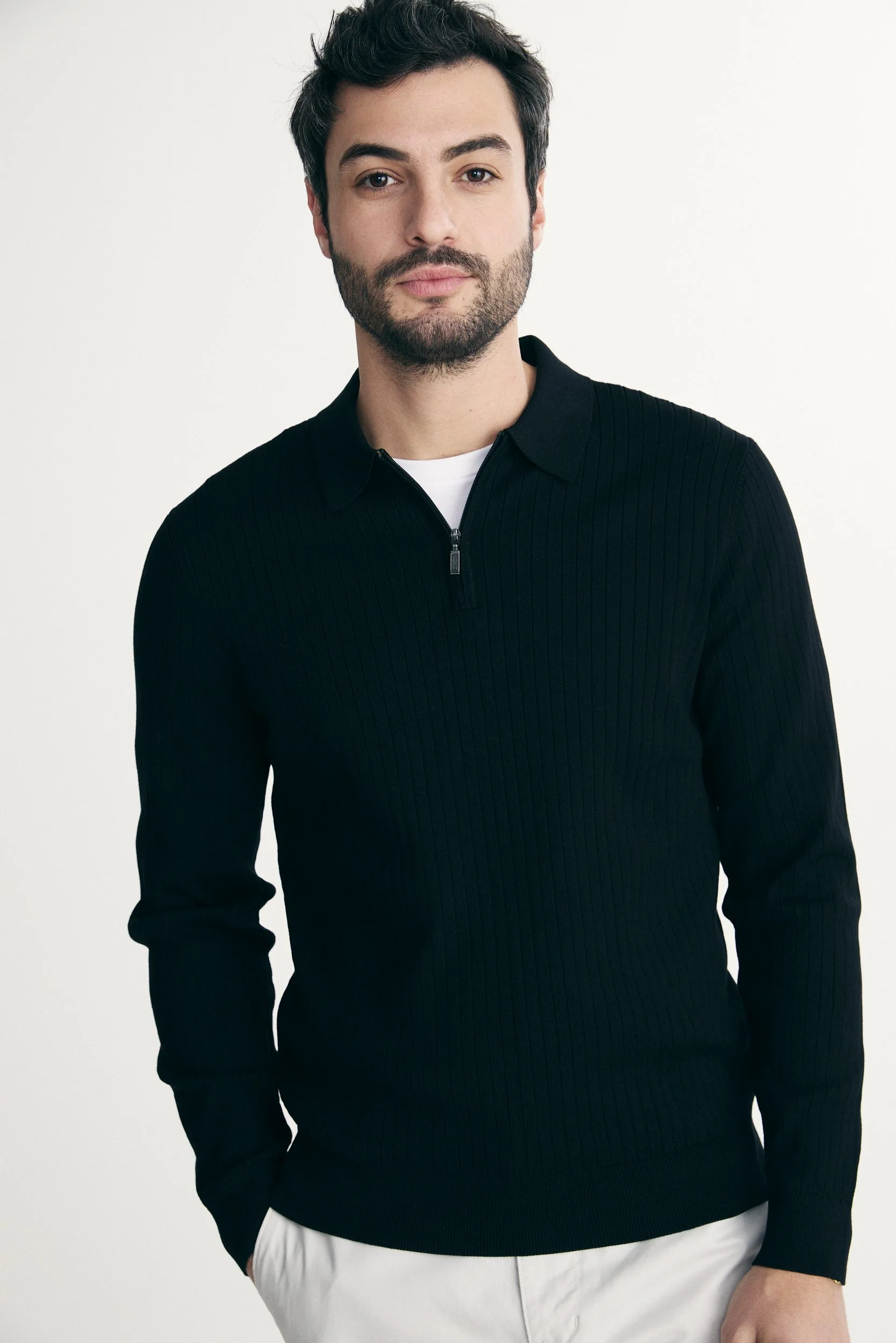 Rib knit solid polo - Image 2