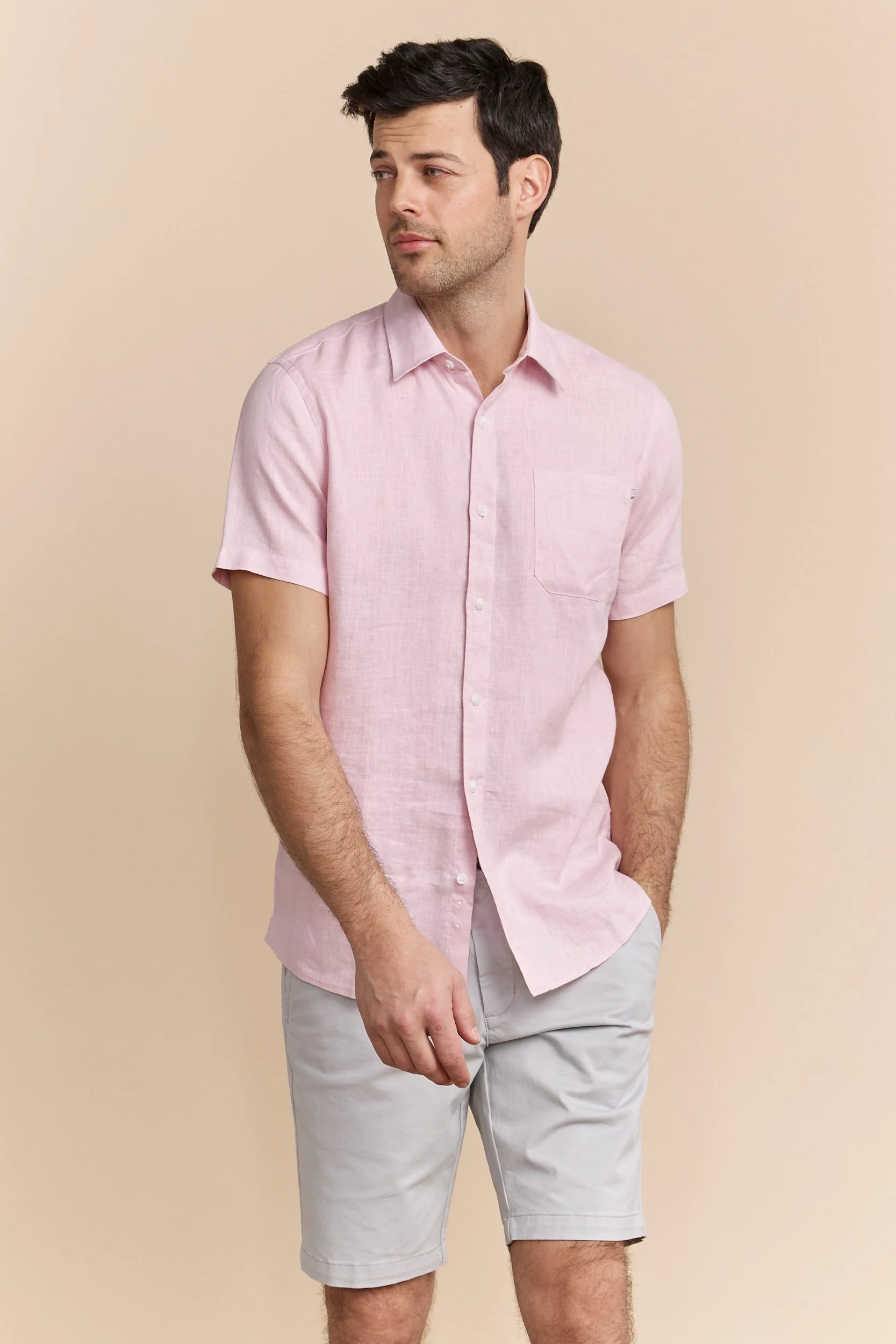 Semi-Fitted short sleeve linen shirt - Image 2