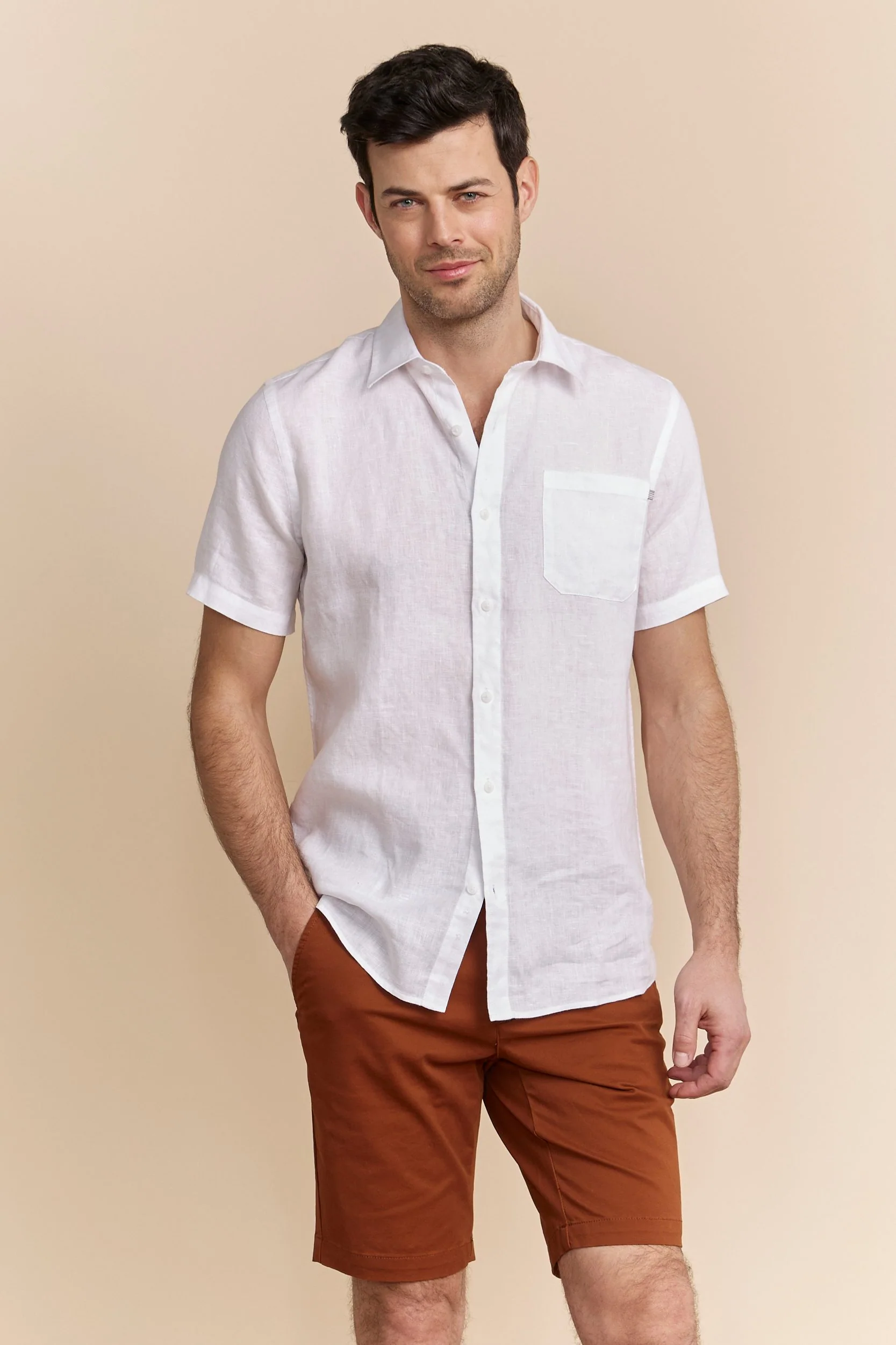 Semi-Fitted short sleeve linen shirt - Image 4