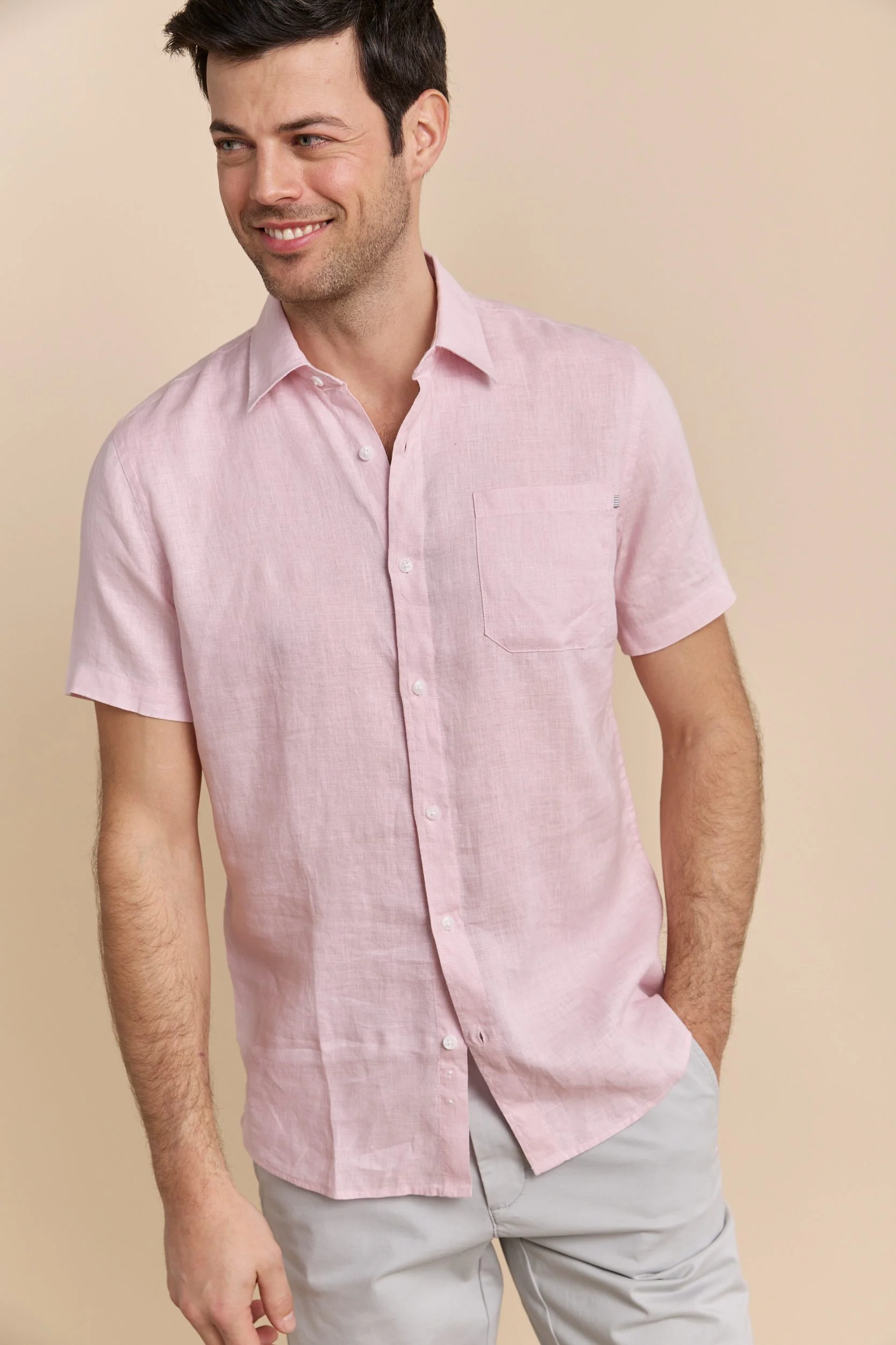 Semi-Fitted short sleeve linen shirt - Image 8