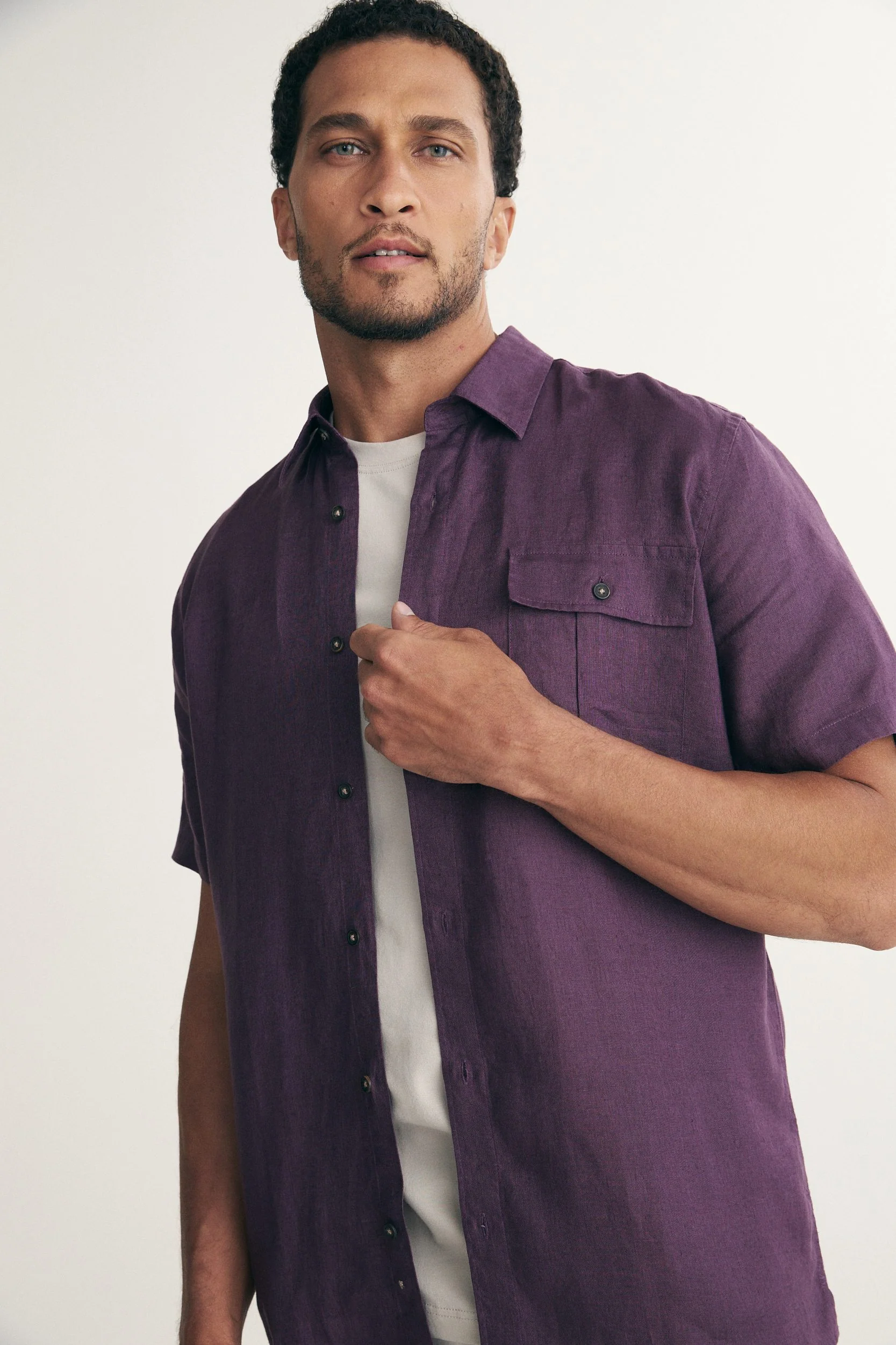 Semi-Fitted short sleeves linen shirt - Image 11