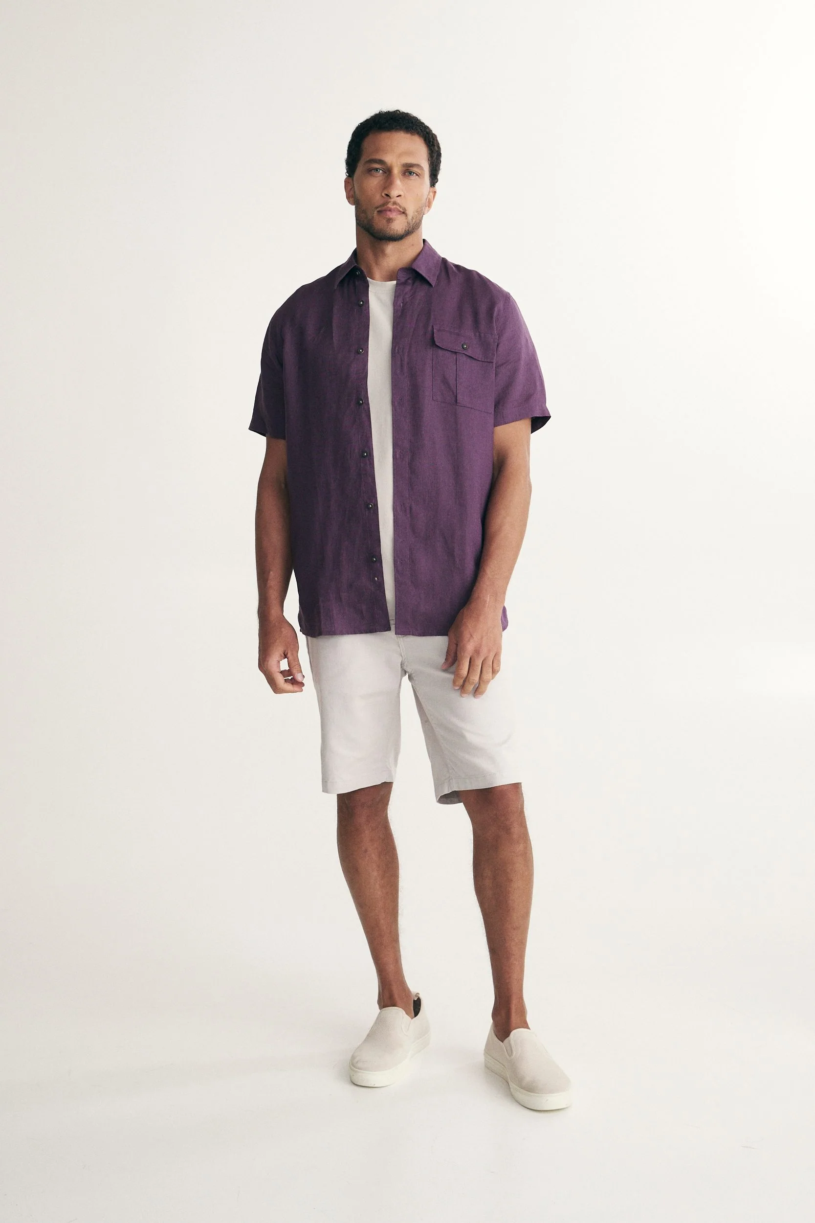 Semi-Fitted short sleeves linen shirt - Image 13
