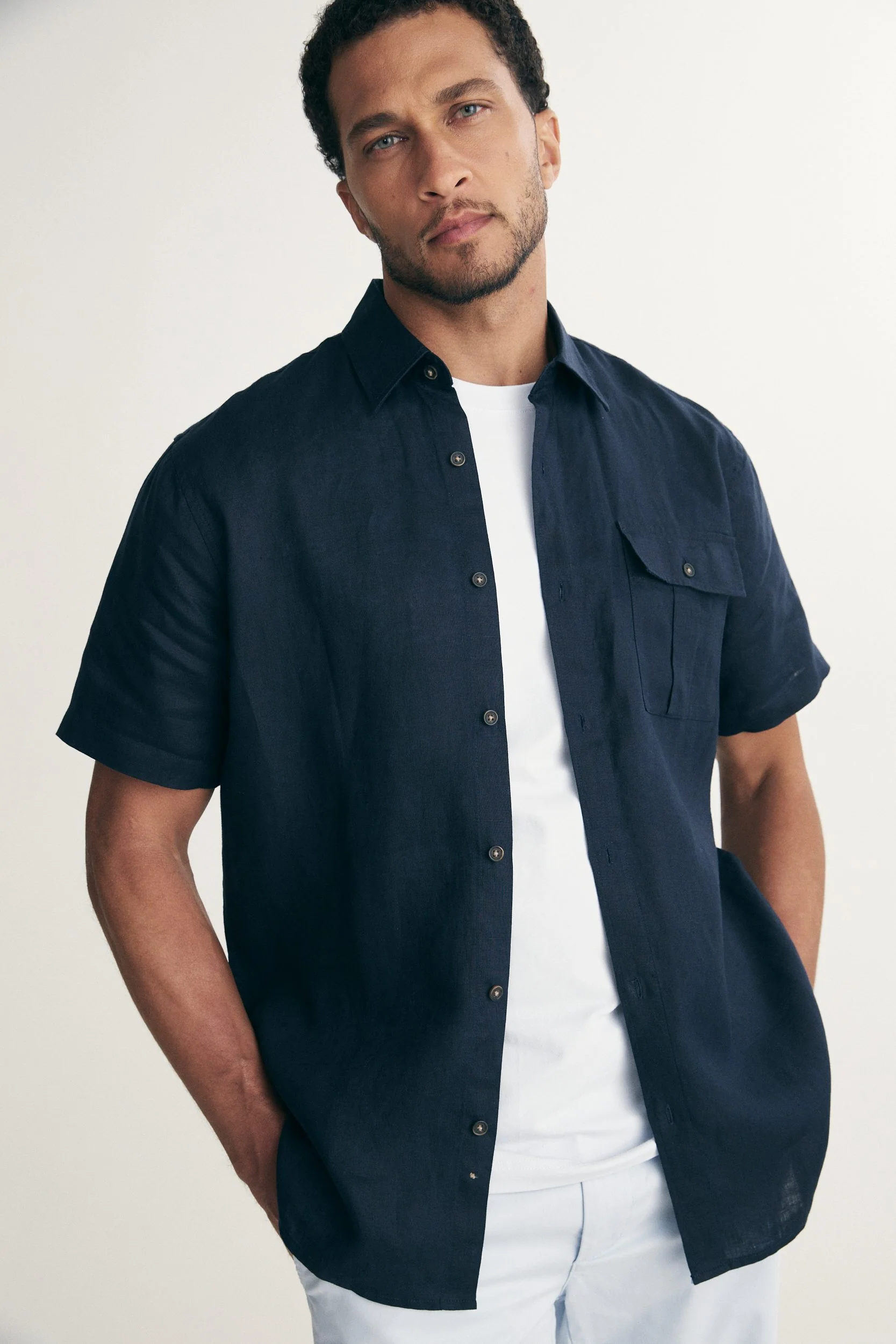 Semi-Fitted short sleeves linen shirt - Image 5