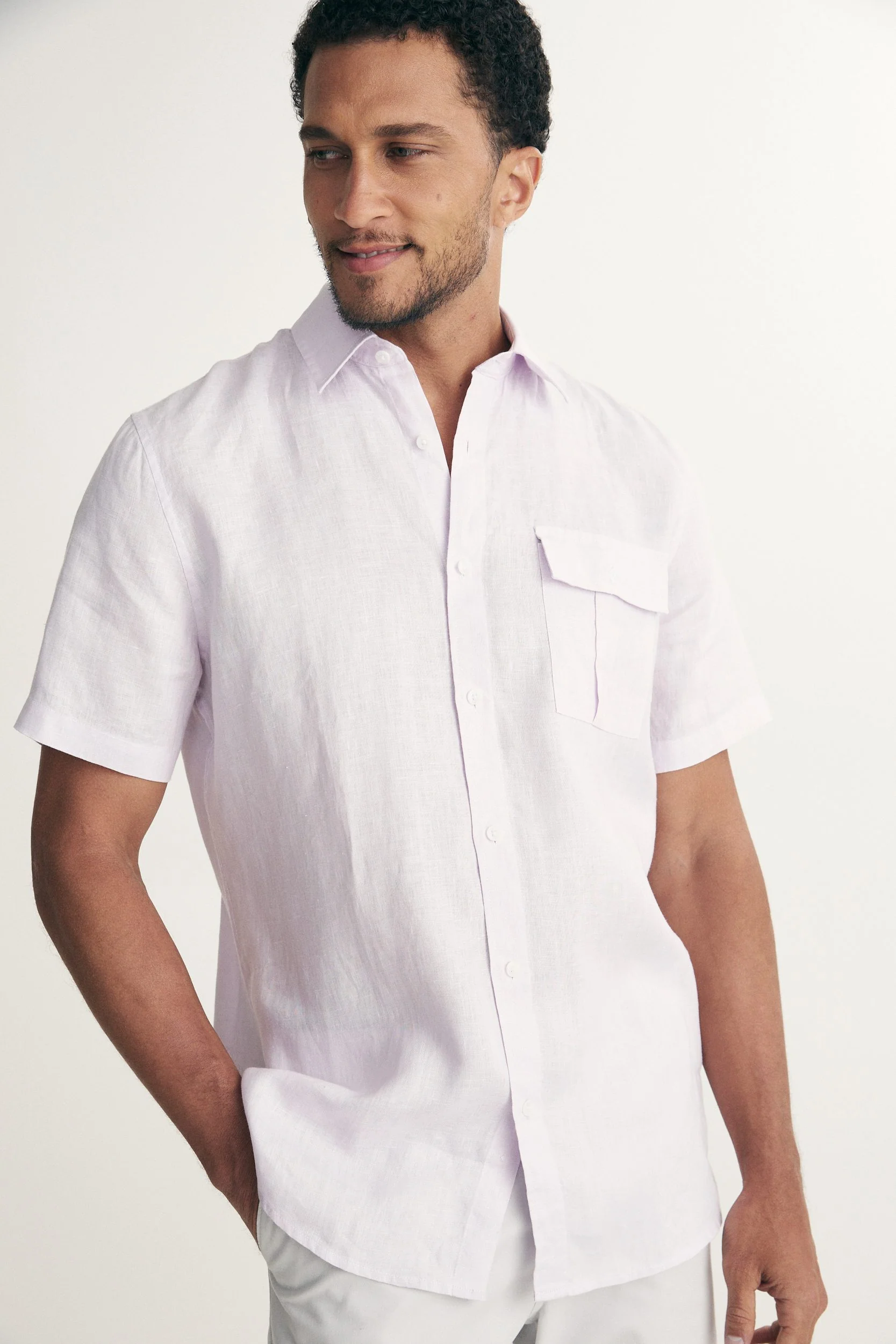 Semi-Fitted short sleeves linen shirt - Image 8