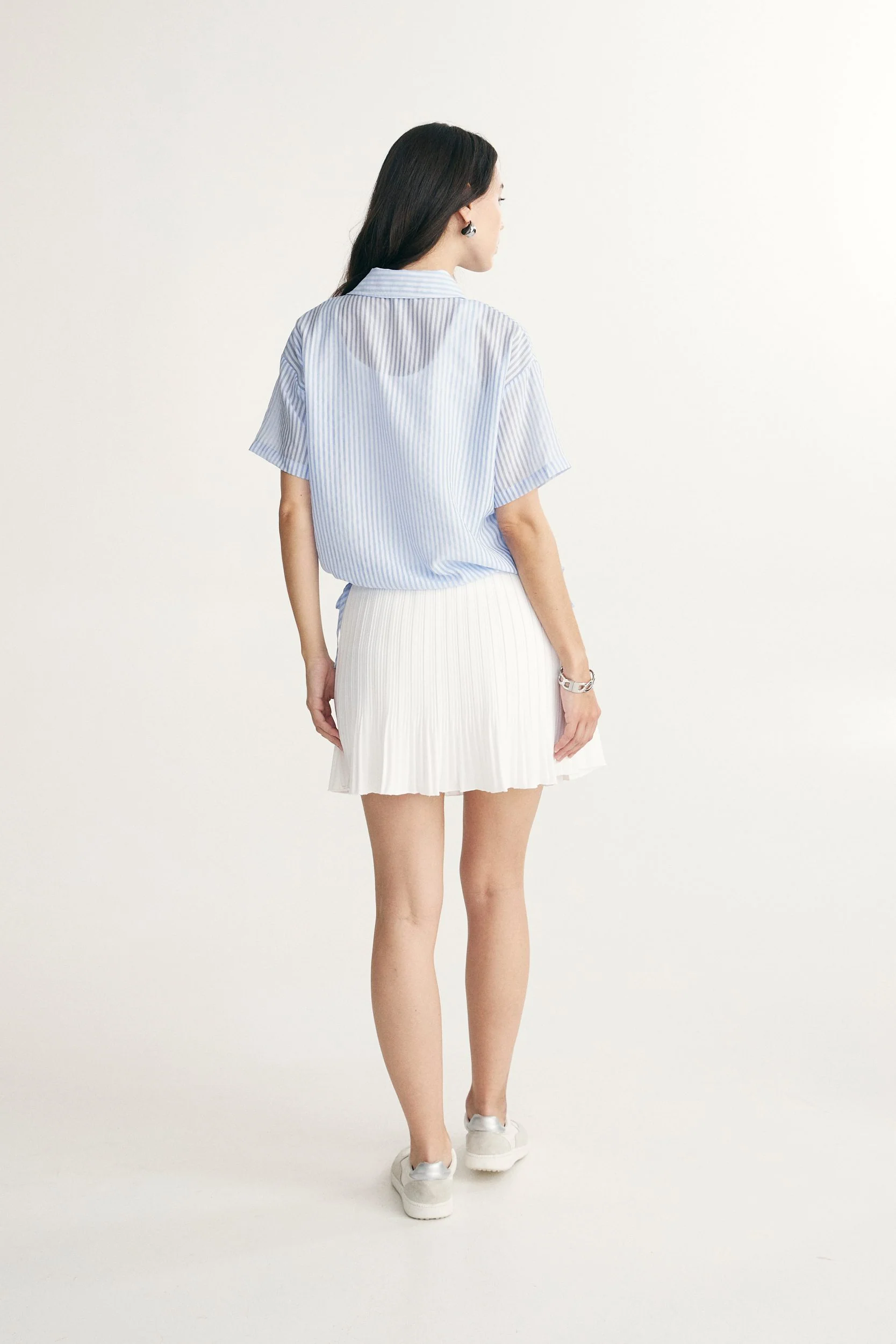 Striped blouse with drawstring - Image 2