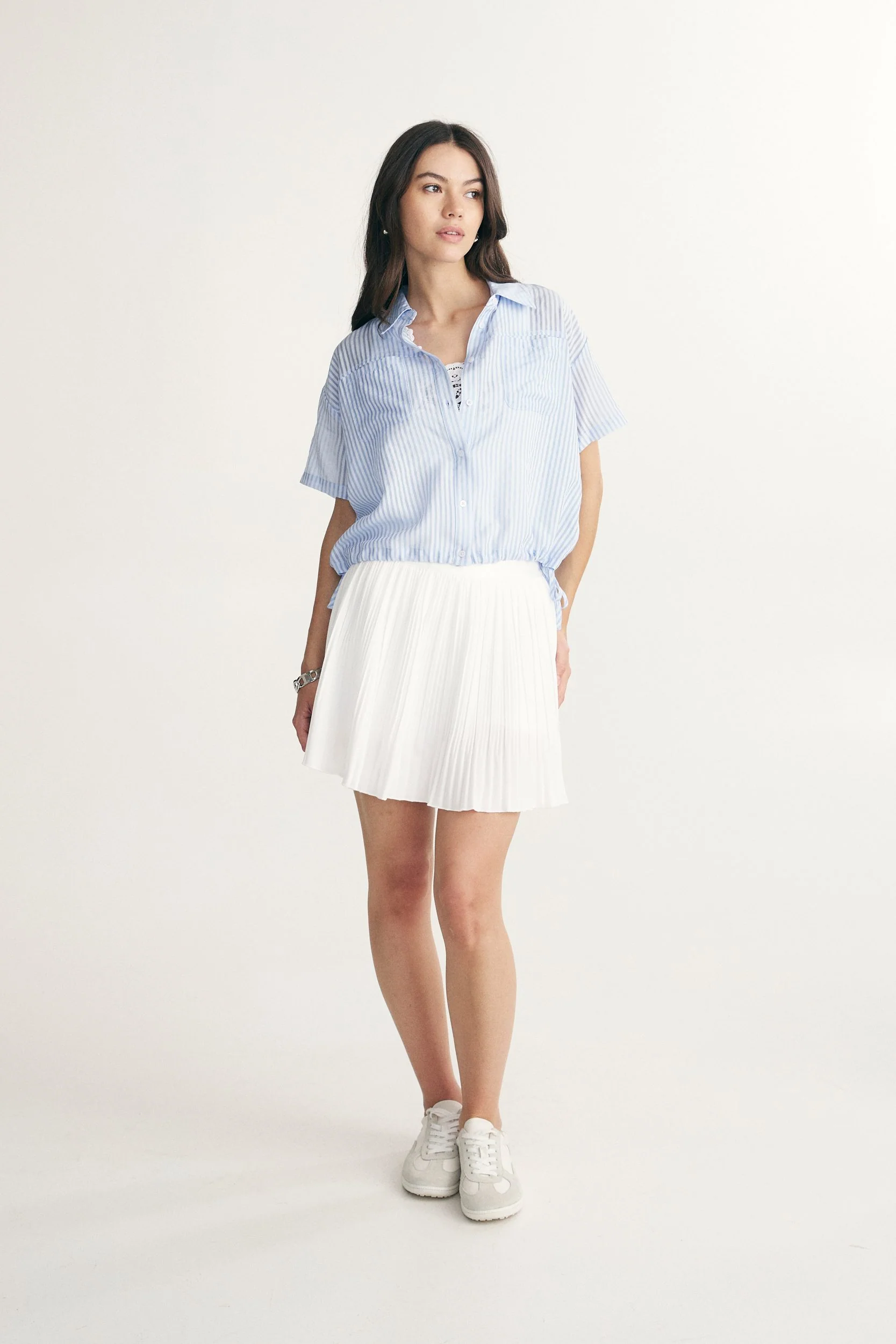 Striped blouse with drawstring - Image 3